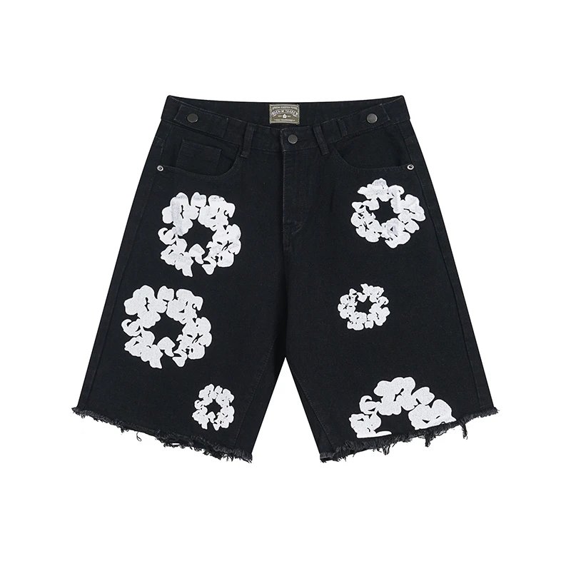 Unbranded Shorts Floral Print Raw-Hem Denim image 4