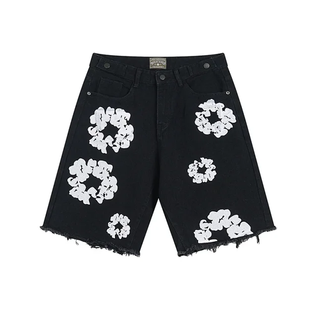 Unbranded Shorts Floral Print Raw-Hem Denim product detail image 5