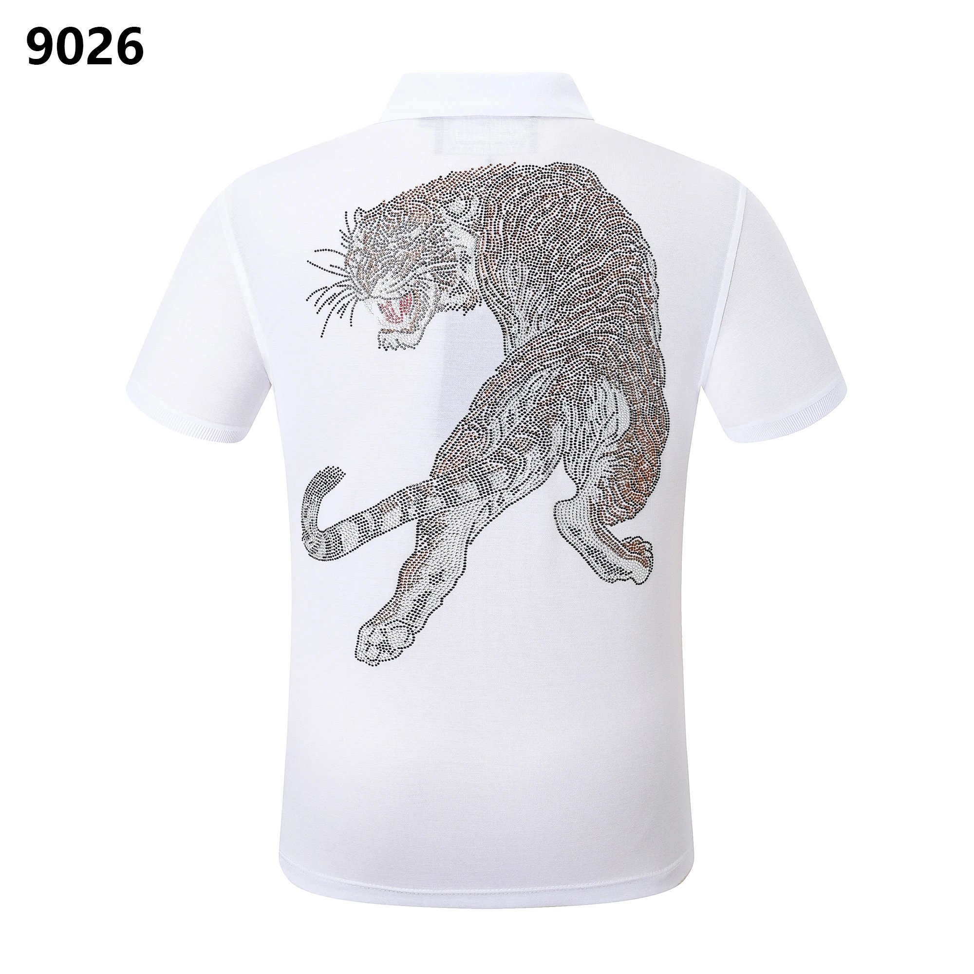 Philipp Plein Tiger Rhinestone Crystal Polo Shirt White