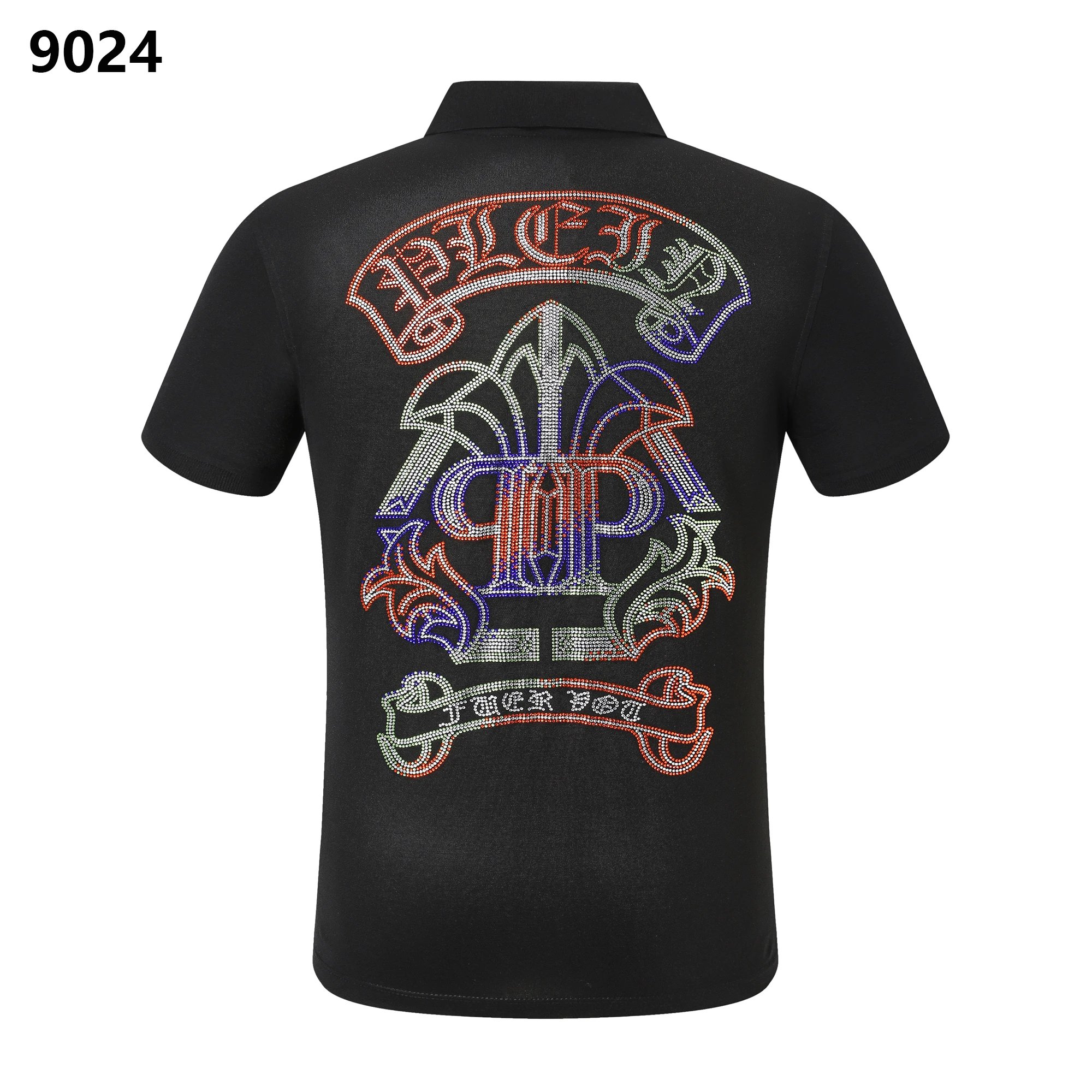 Philipp Plein Crest Multicolor Rhinestone Crystal Polo Shirt Black