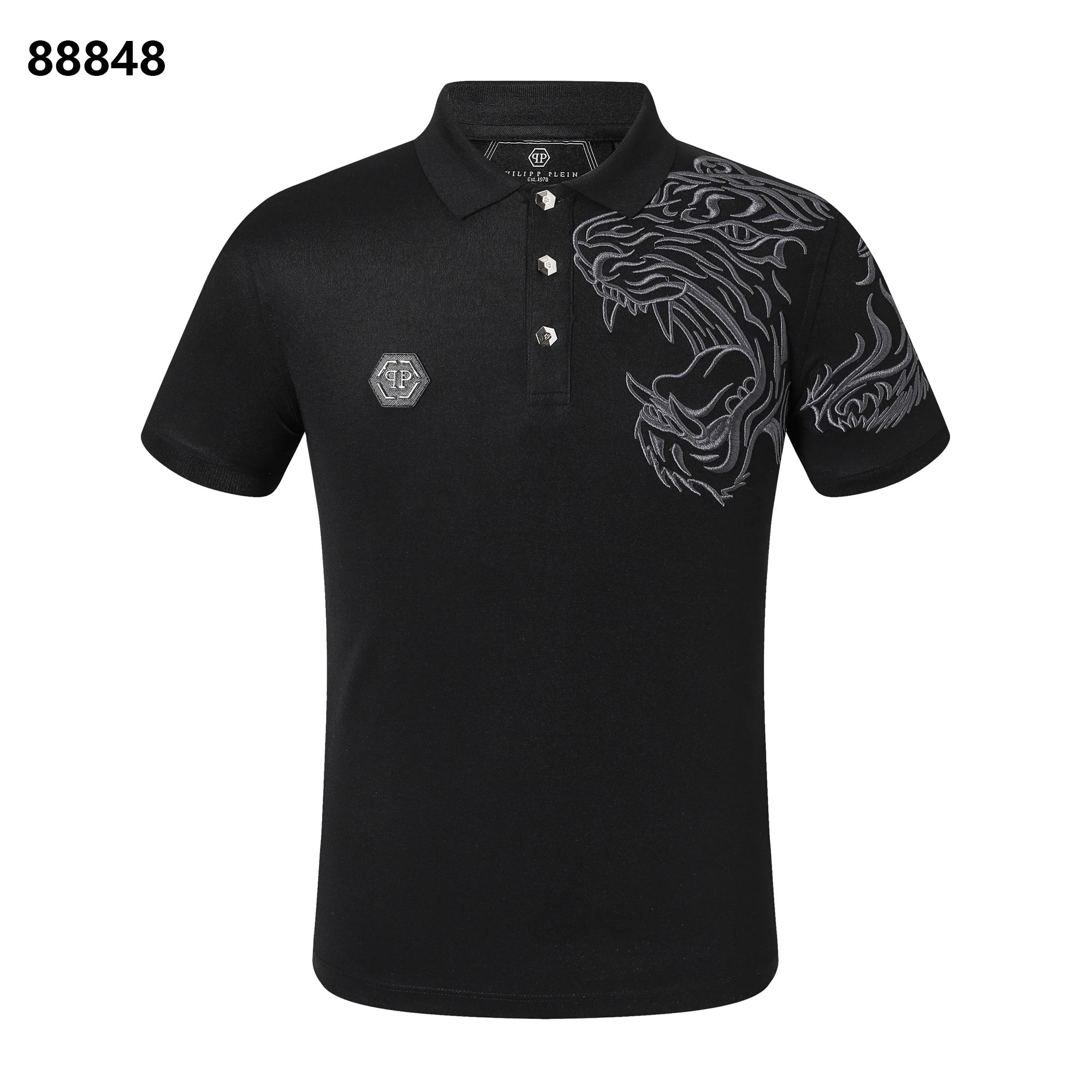 Philipp Plein Tribal Tiger Embroidered Polo Black