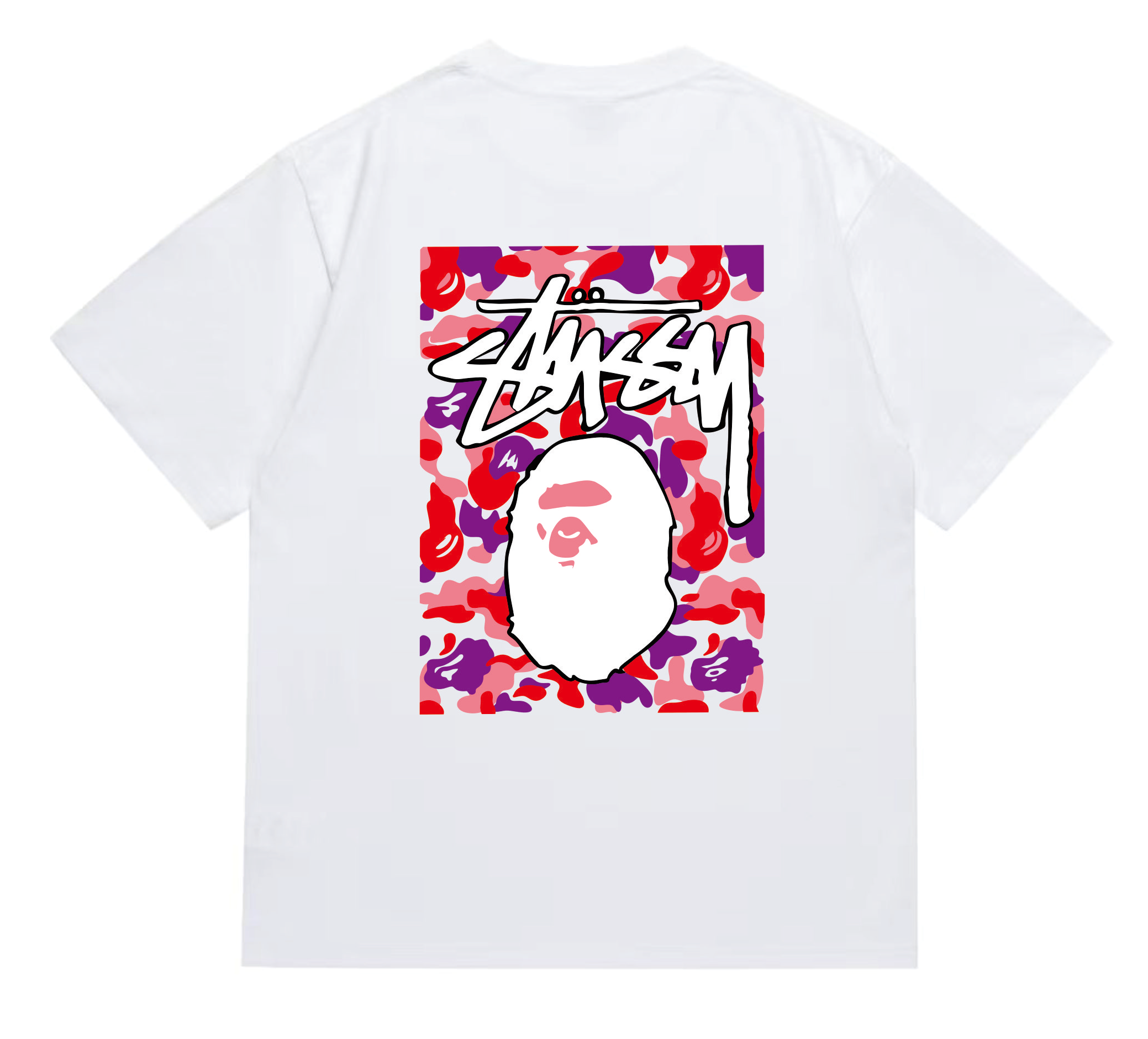 Stussy x BAPE Camo Ape Head Tee White