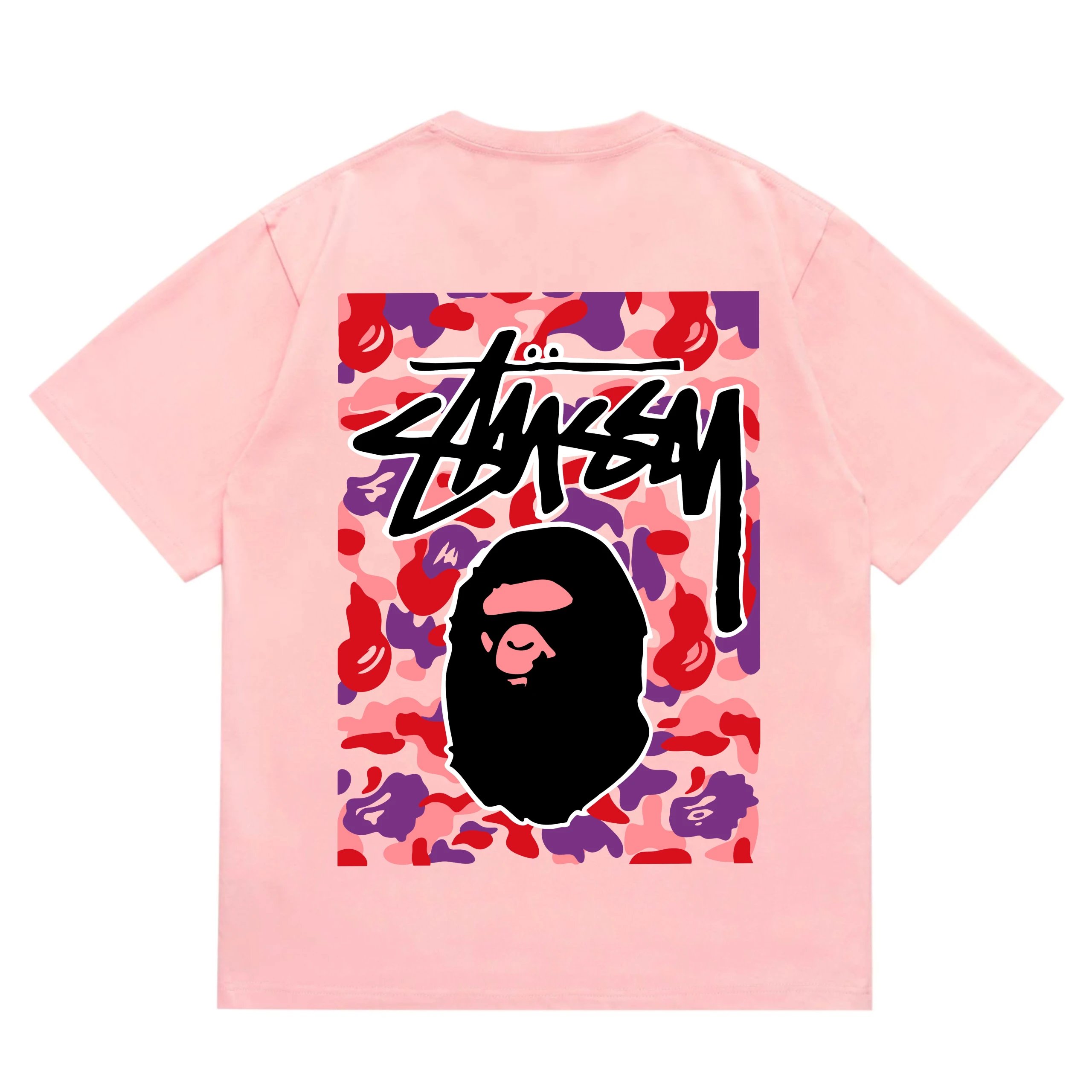 Stussy x BAPE Camo Ape Head Tee Pink Alt