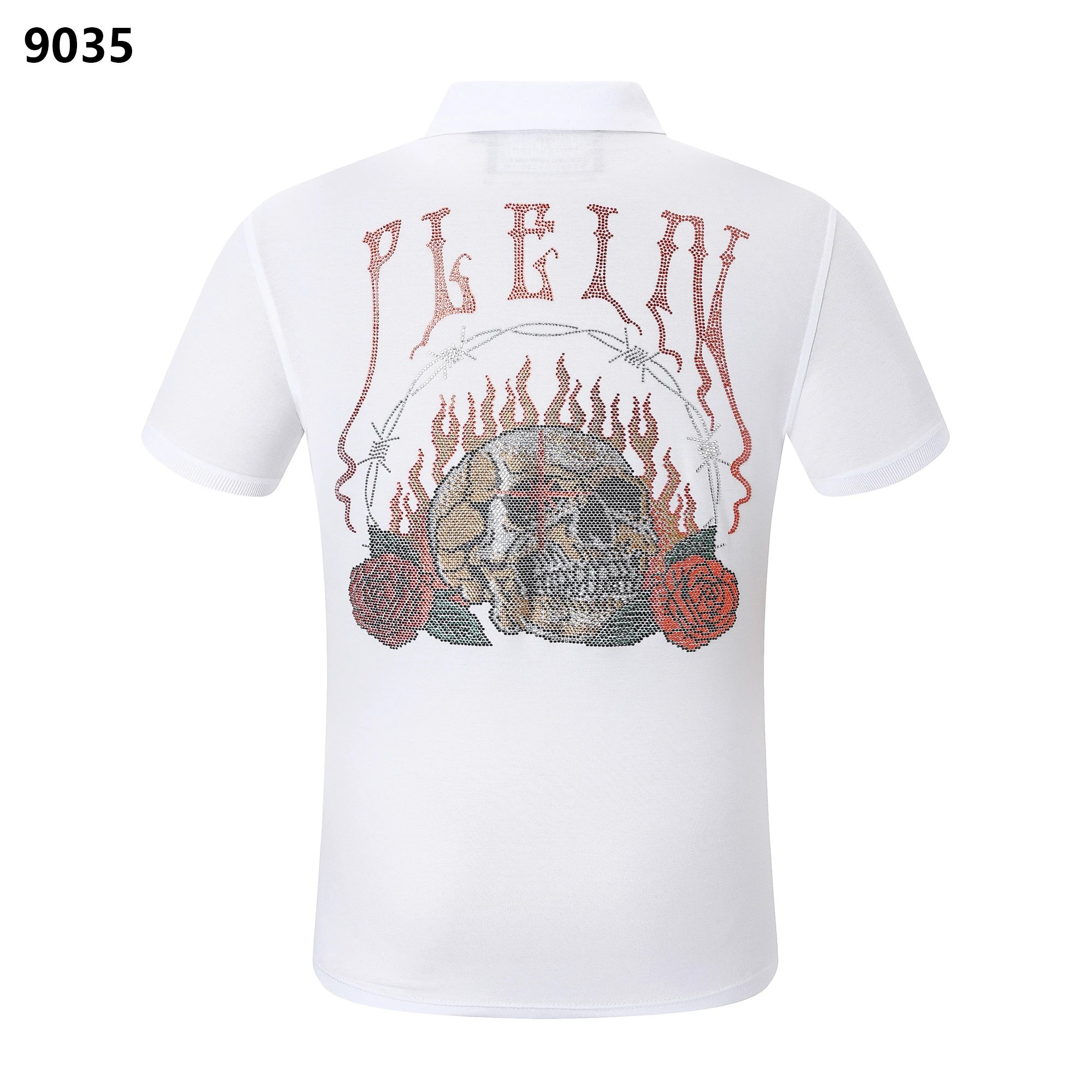 Philipp Plein Flaming Skull Rose Crystal Polo White