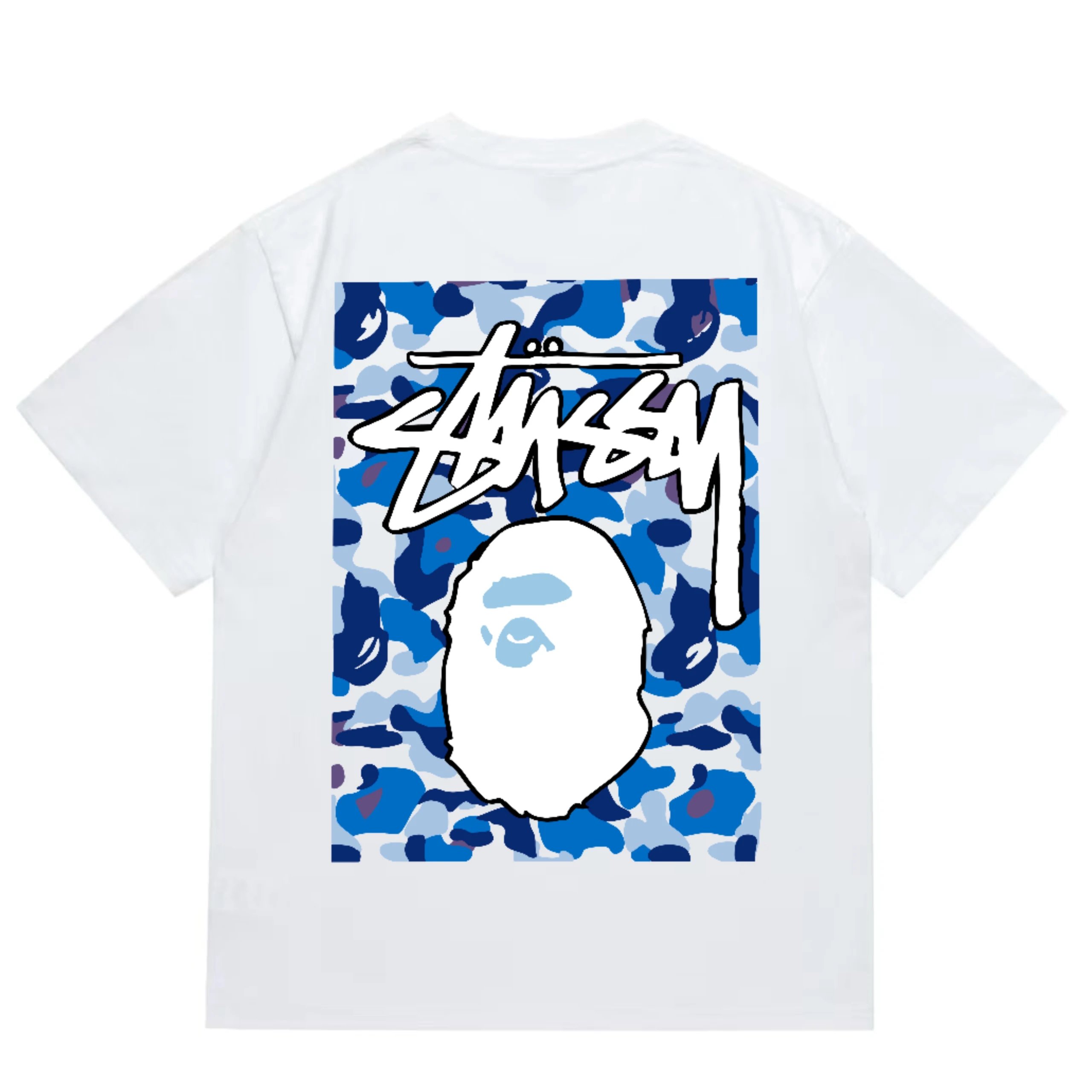 BAPE x Stussy Camo Ape Head Graphic Tee White