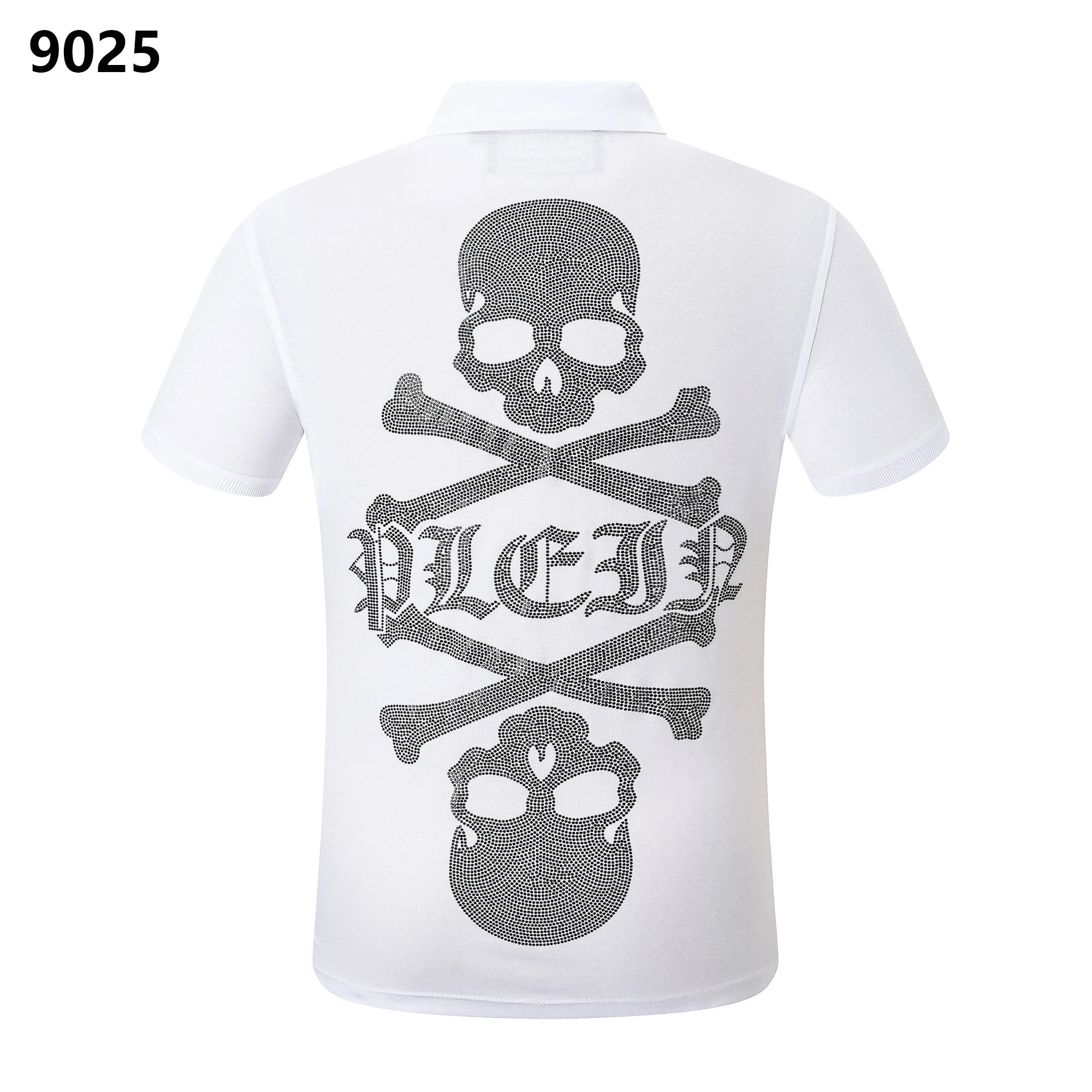 Philipp Plein Skull Crossbones Rhinestone Crystal Polo Shirt White
