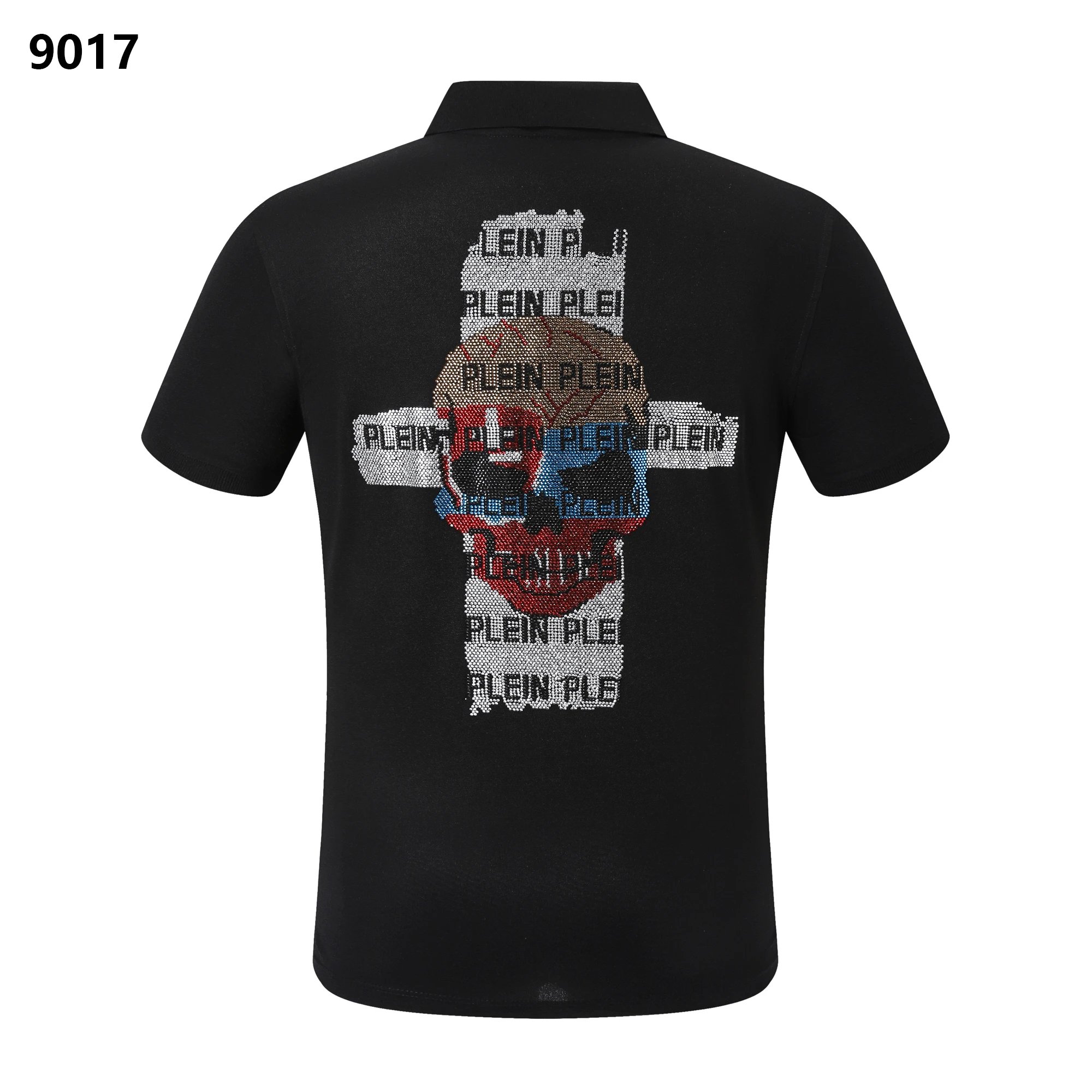 Philipp Plein Skull Cross Rhinestone Crystal Polo Shirt Black