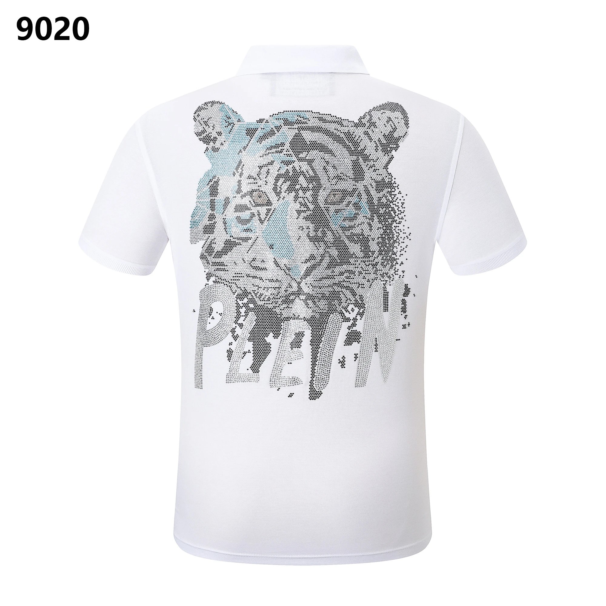Philipp Plein Tiger Rhinestone Crystal Polo Shirt White