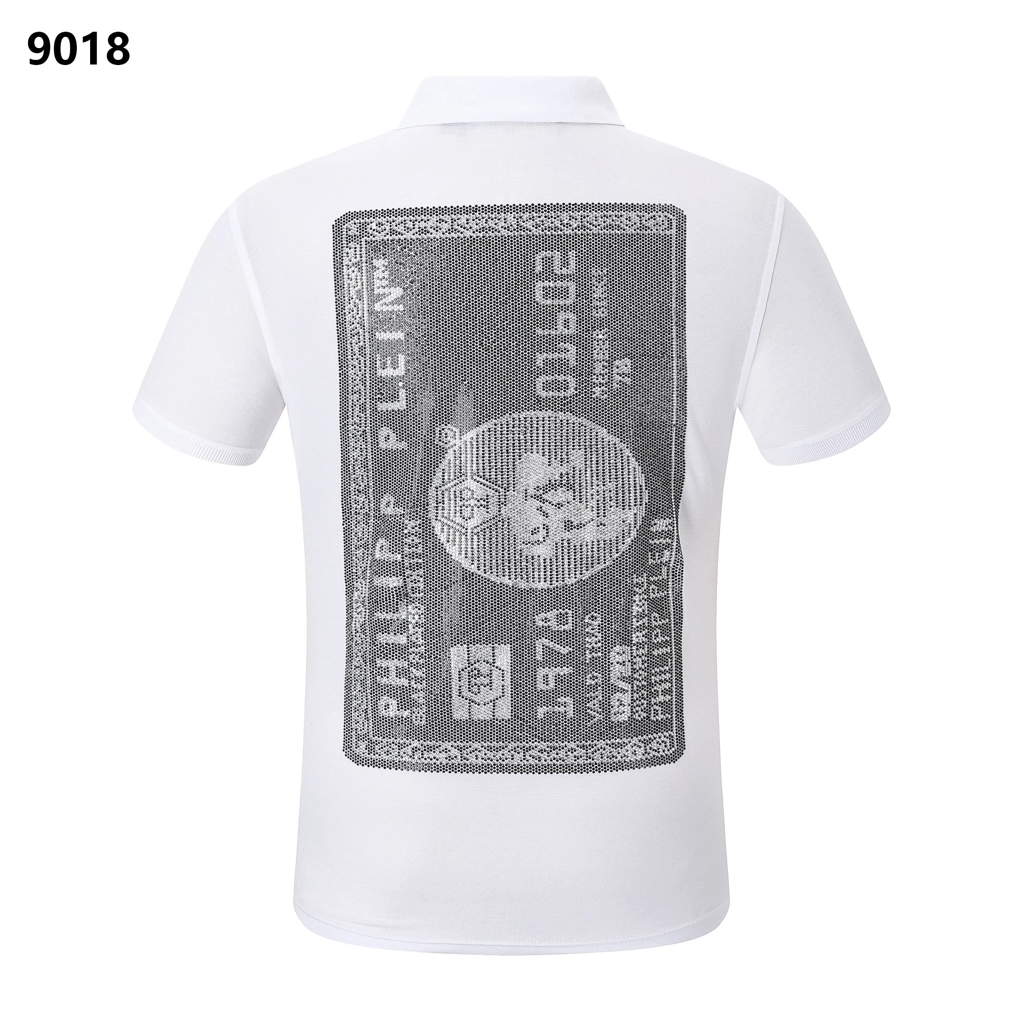 Philipp Plein Credit Card Rhinestone Crystal Polo Shirt White