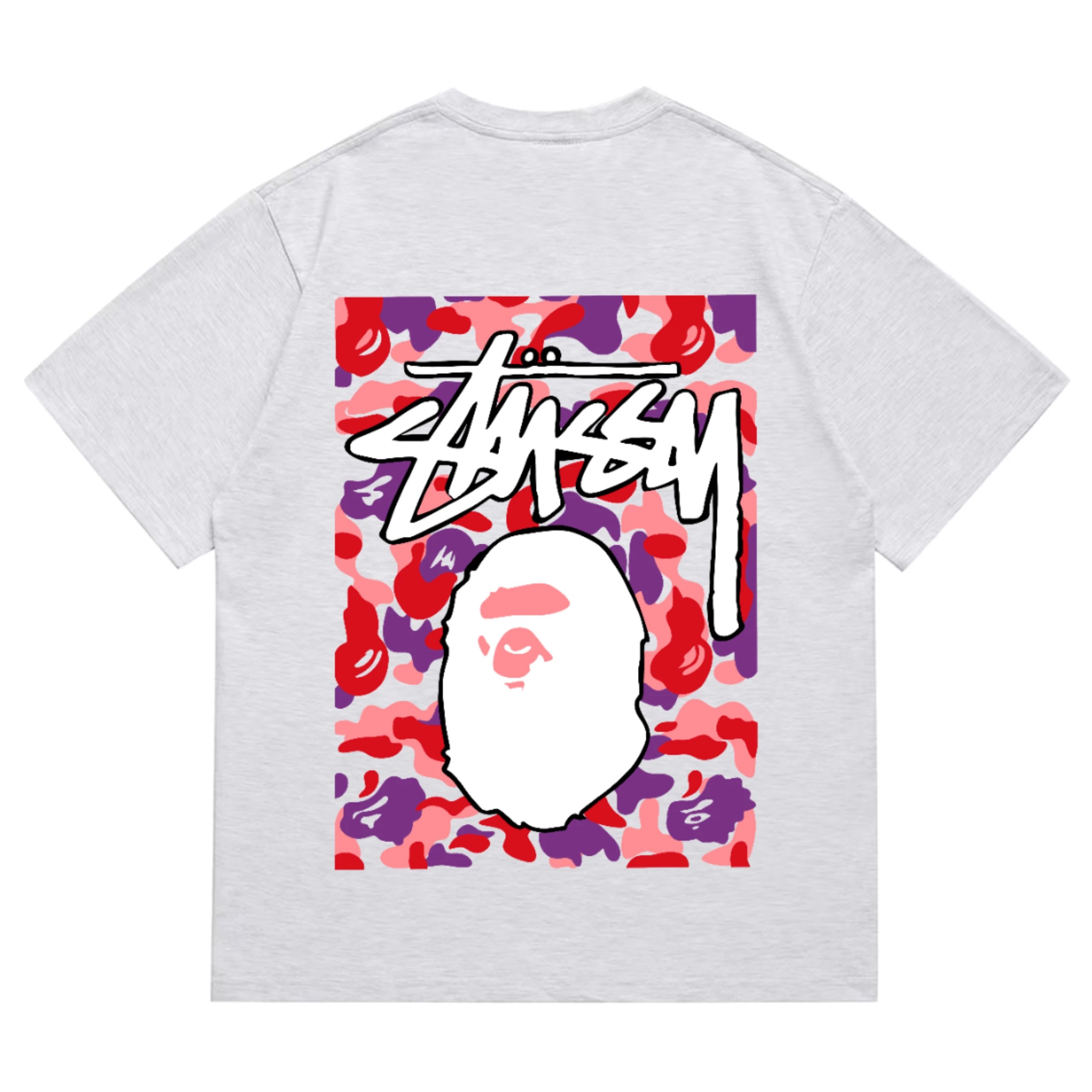 Stussy x BAPE Camo Ape Head Tee Grey