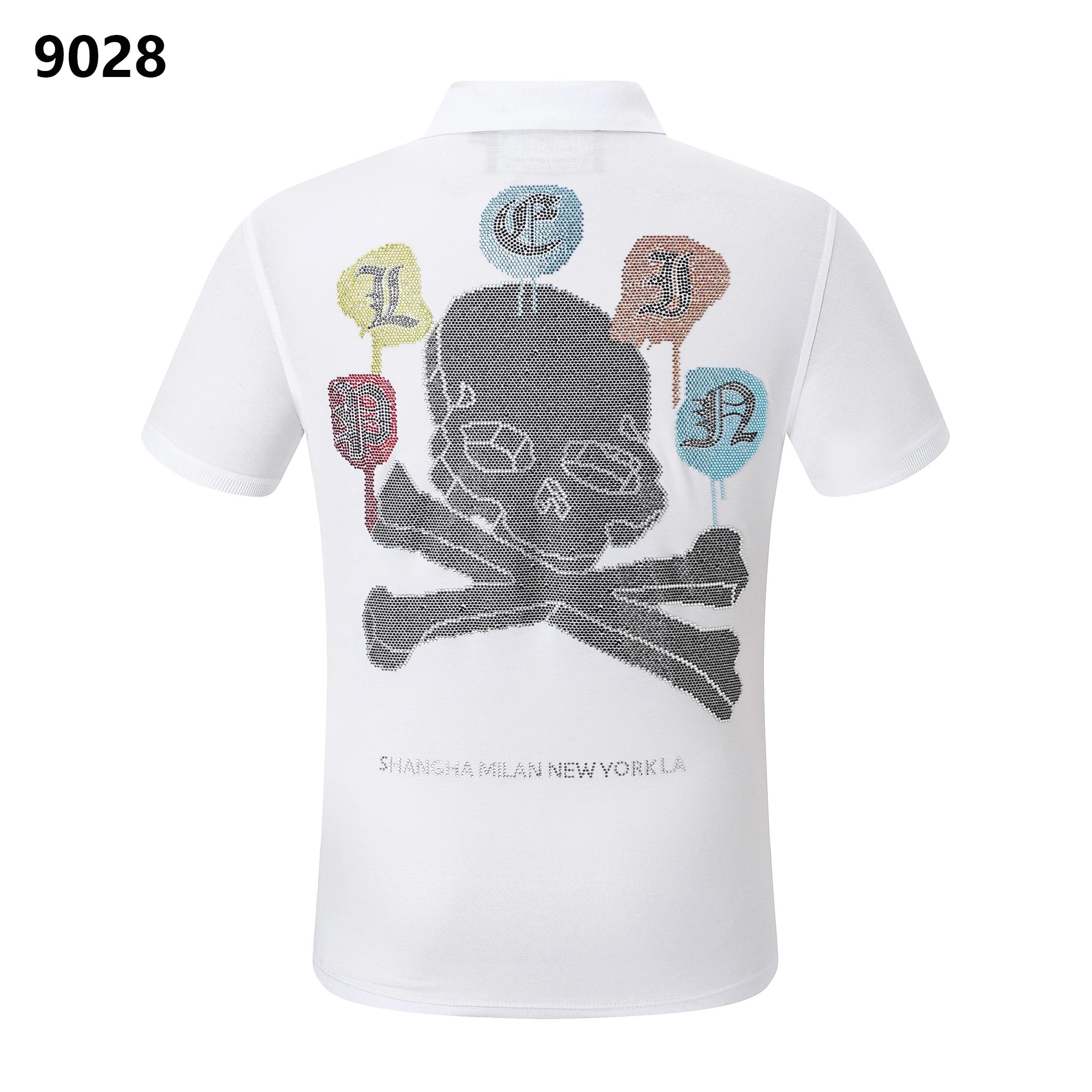 Philipp Plein Skull Balloon Rhinestone Crystal Polo Shirt White