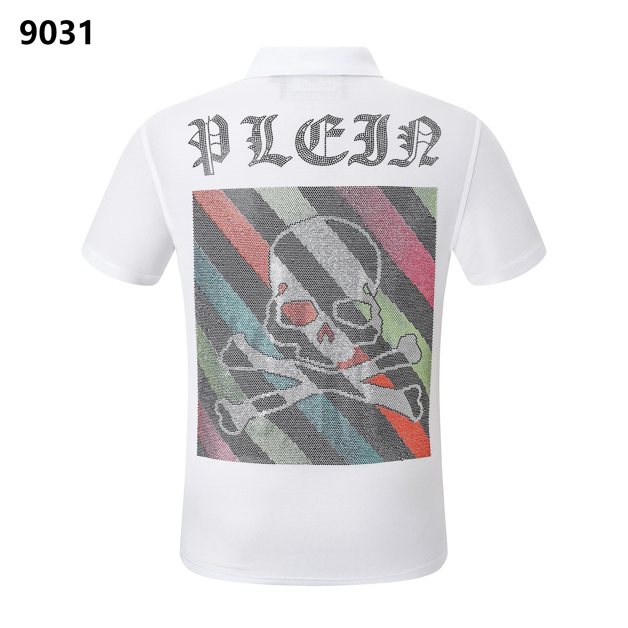 Philipp Plein Skull Rhinestone Crystal Polo Shirt White