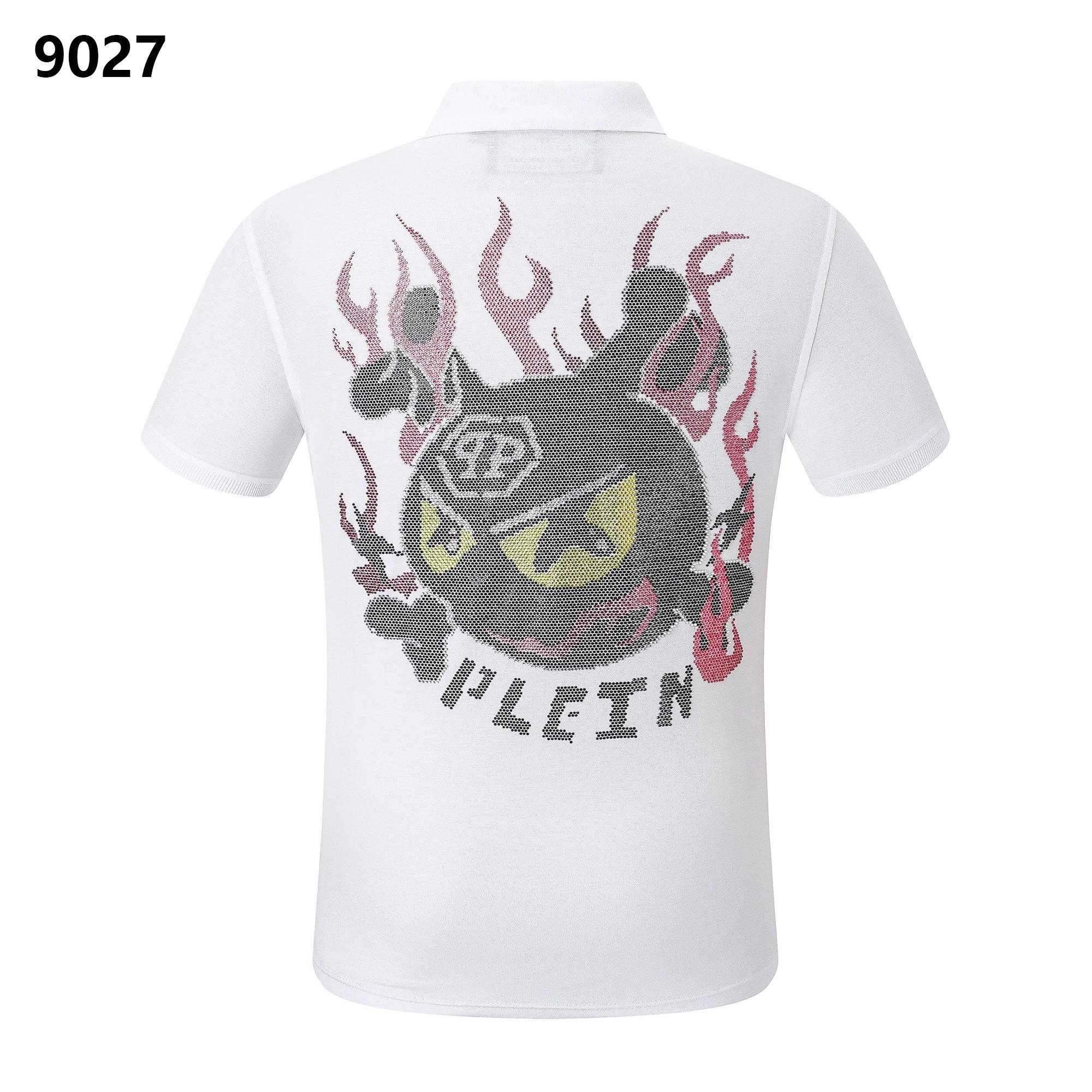Philipp Plein Devil Flame Rhinestone Crystal Polo Shirt White