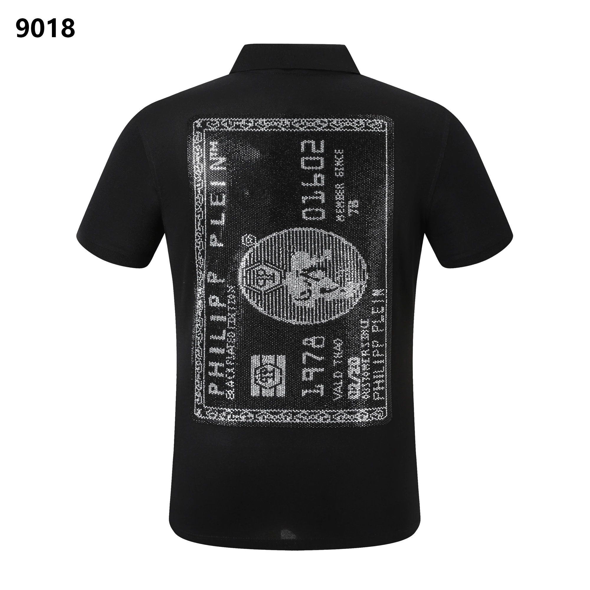 Philipp Plein Credit Card Rhinestone Crystal Polo Shirt Black