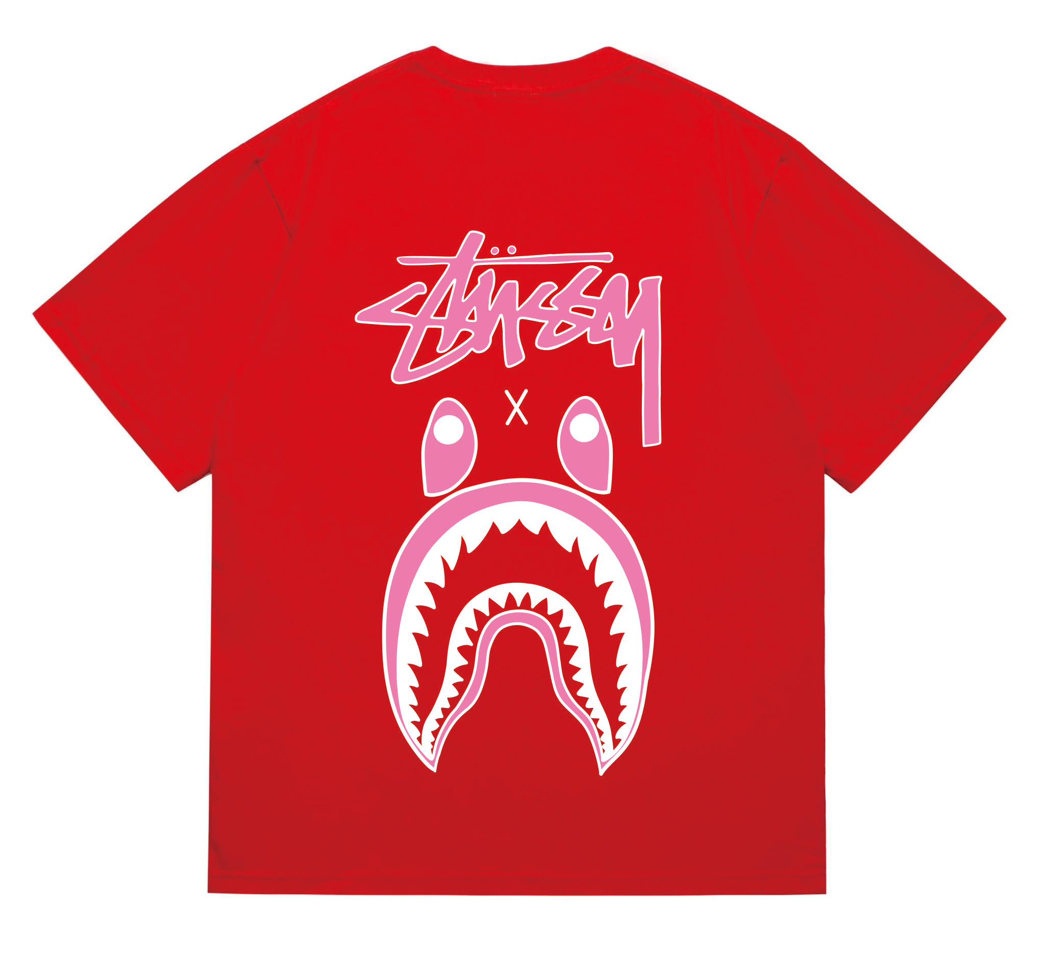 Stussy x BAPE Shark Face Tee Red Alt