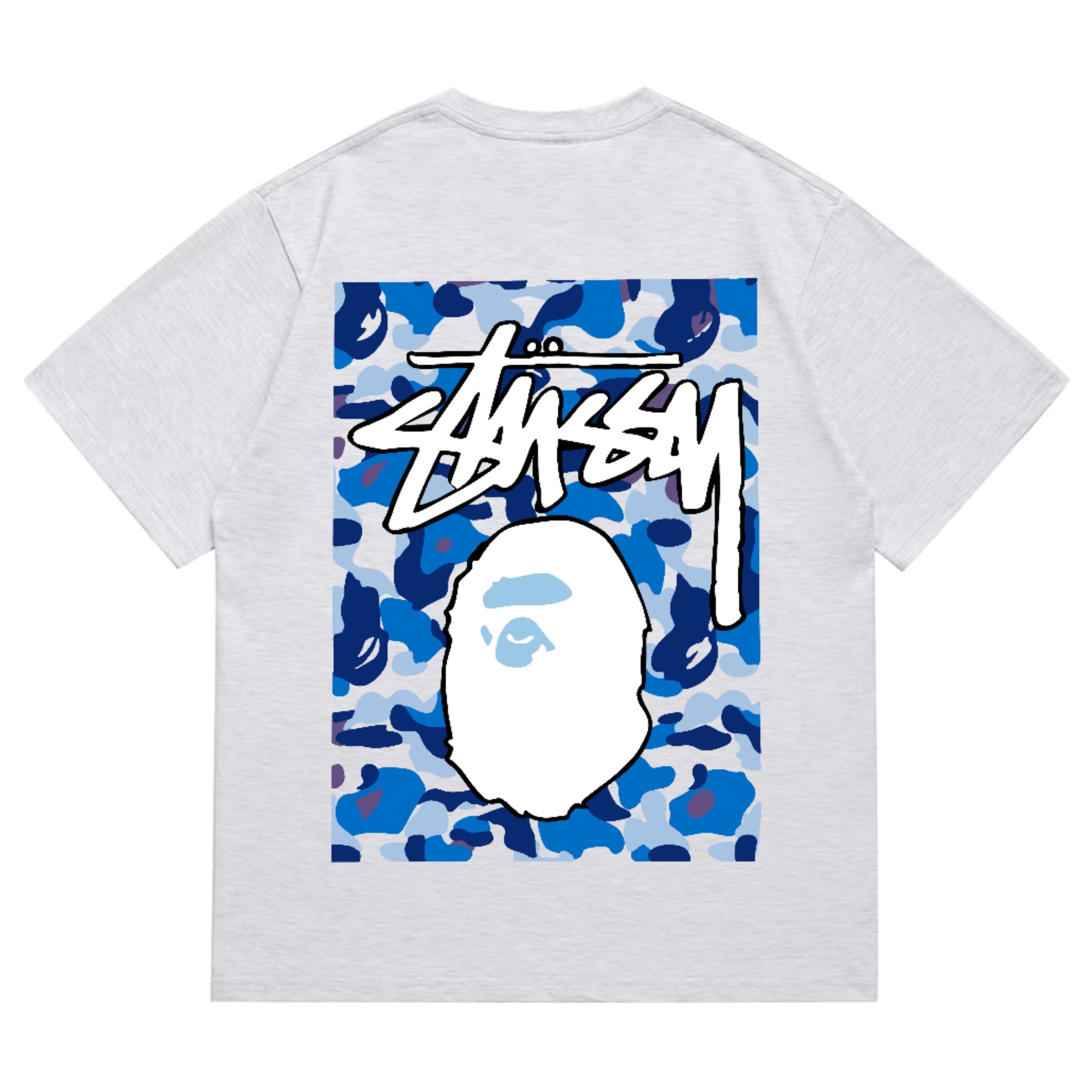 BAPE x Stussy Camo Ape Head Graphic Tee Ash Grey