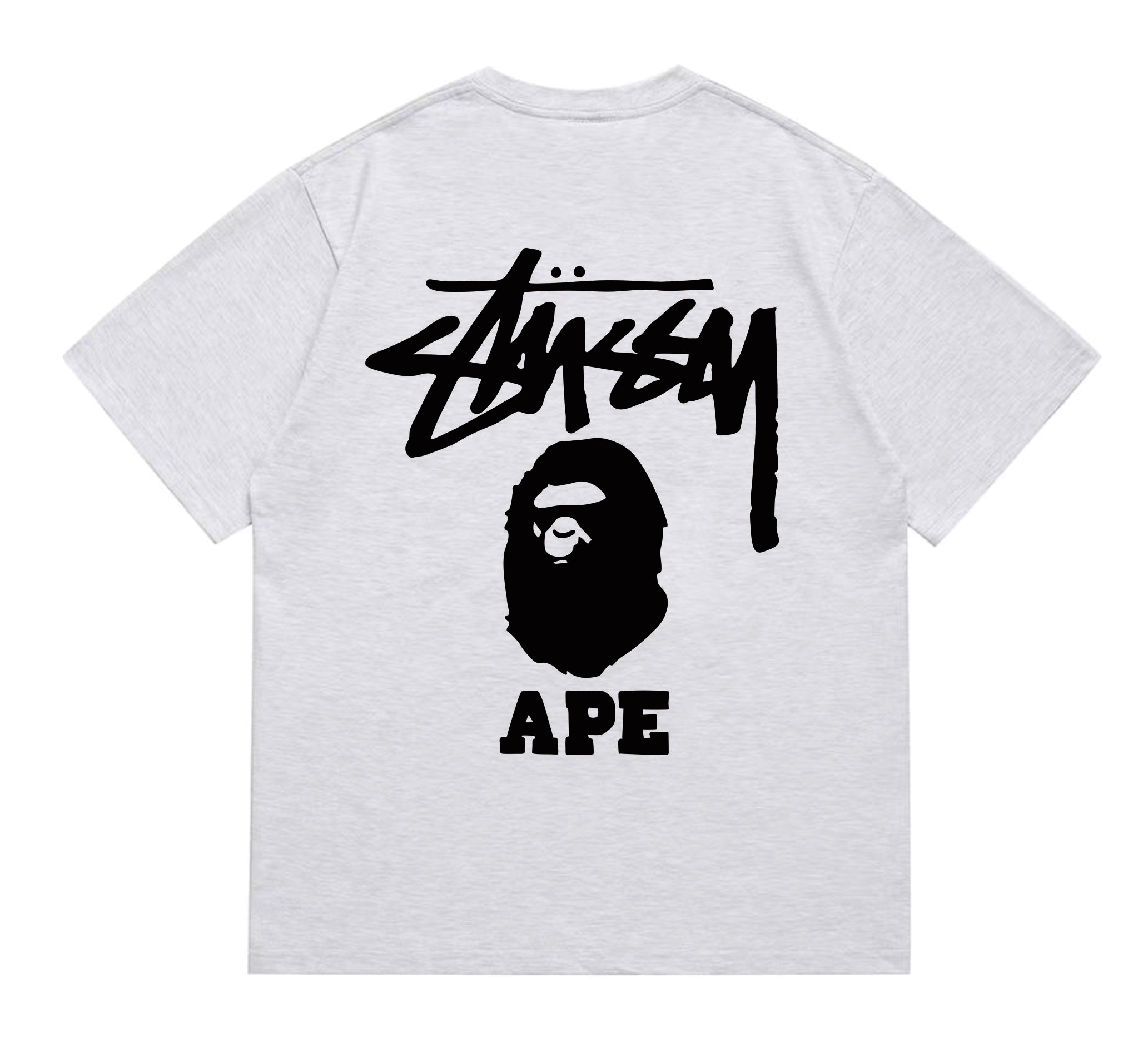 BAPE x Stussy Ape Graphic Tee Ash Grey