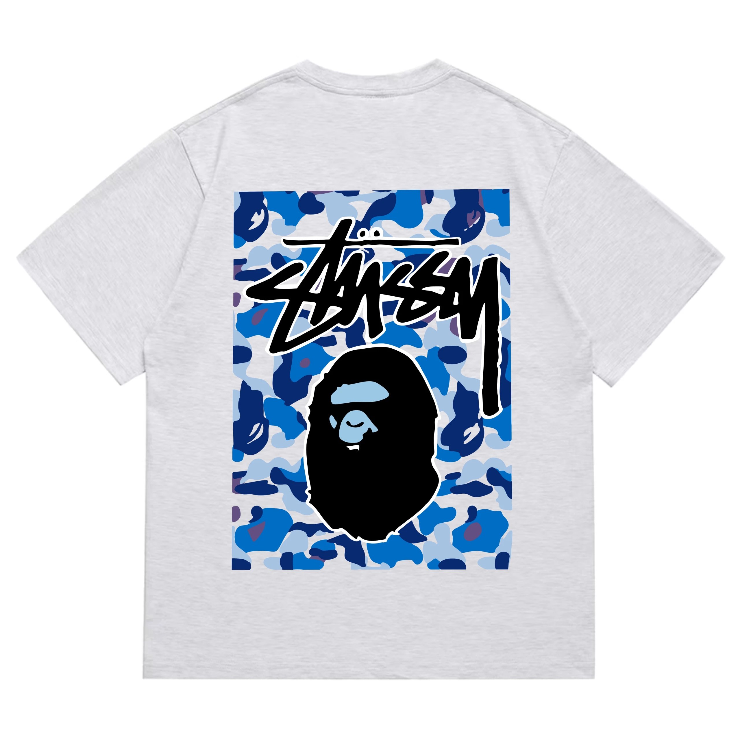 BAPE x Stussy Camo Ape Head Graphic Tee Ash Grey