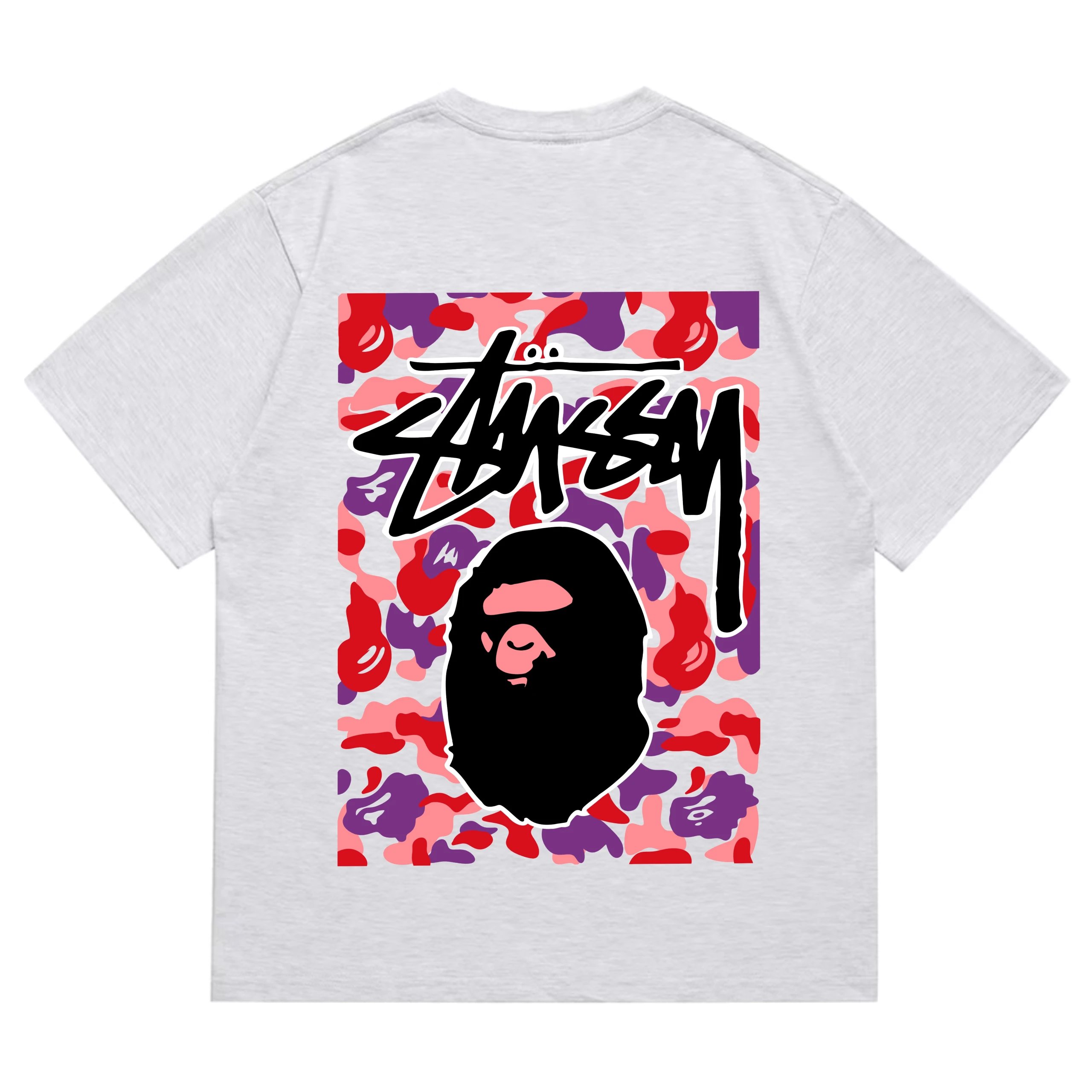 Stussy x BAPE Camo Ape Head Tee Grey Alt