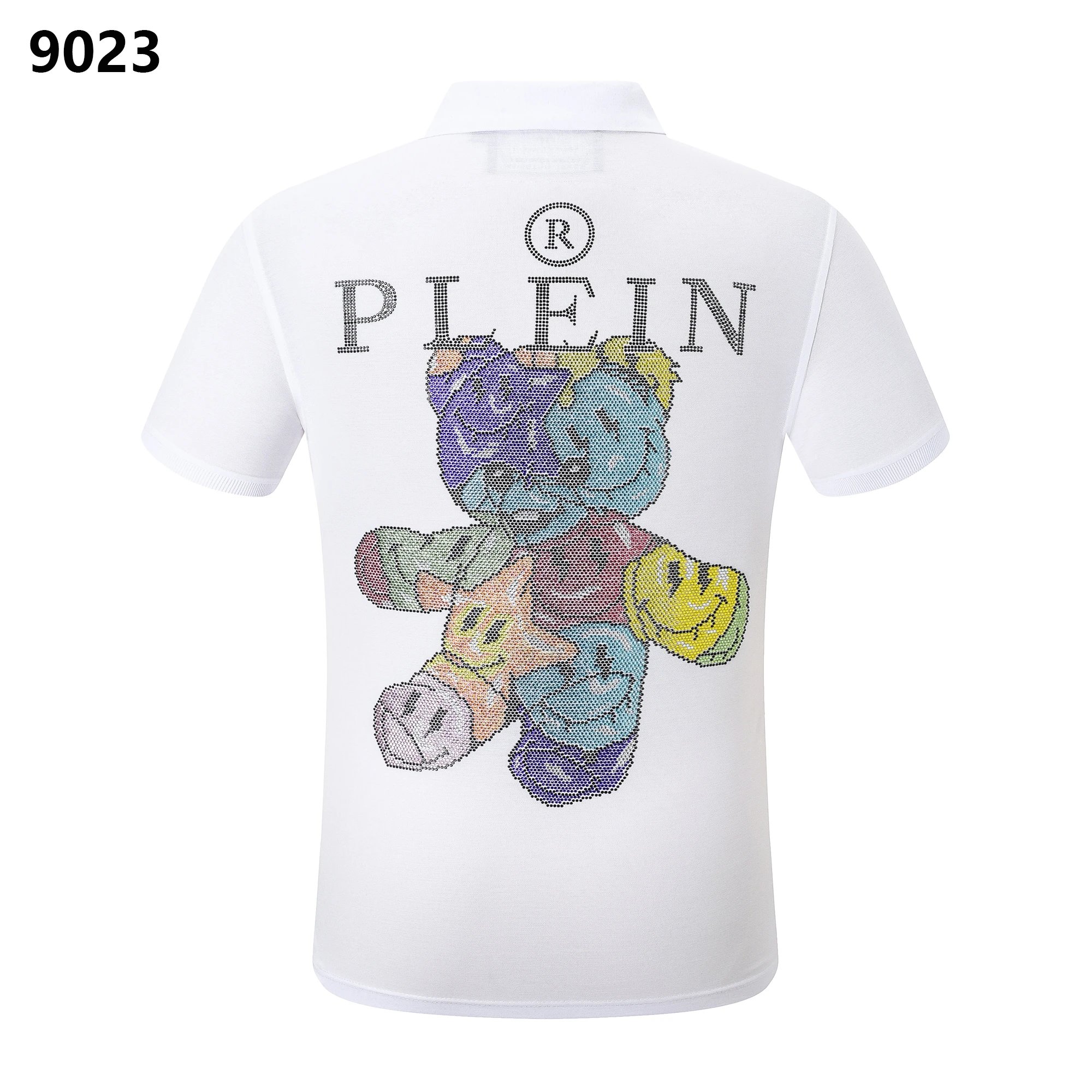 Philipp Plein Teddy Bear Smiley Rhinestone Crystal Polo Shirt White