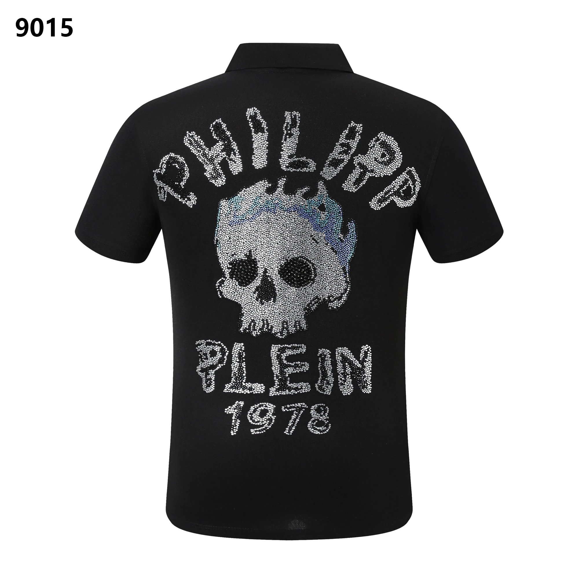 Philipp Plein Skull 1978 Rhinestone Crystal Polo Shirt Black