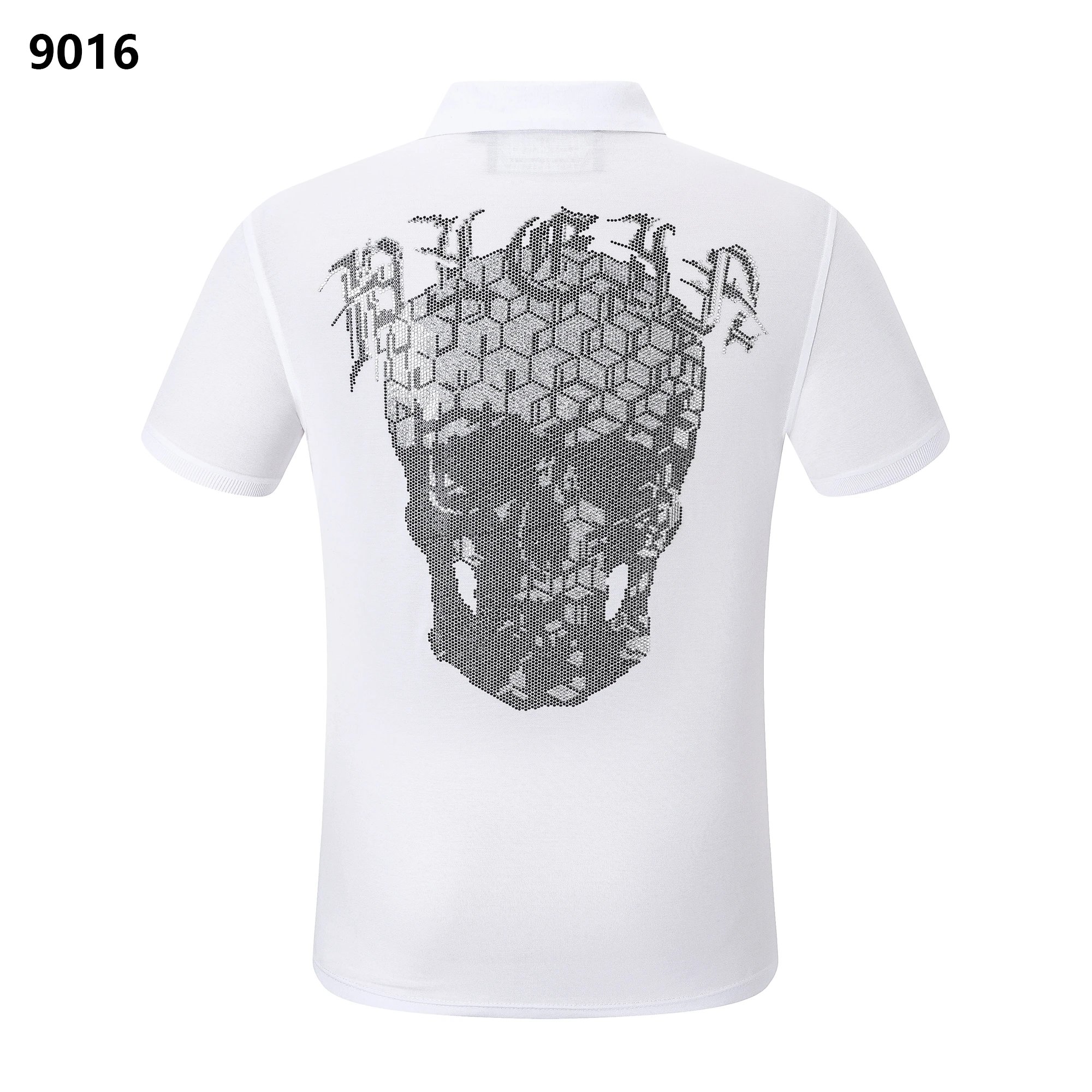 Philipp Plein Skull Hexagon Rhinestone Crystal Polo Shirt White
