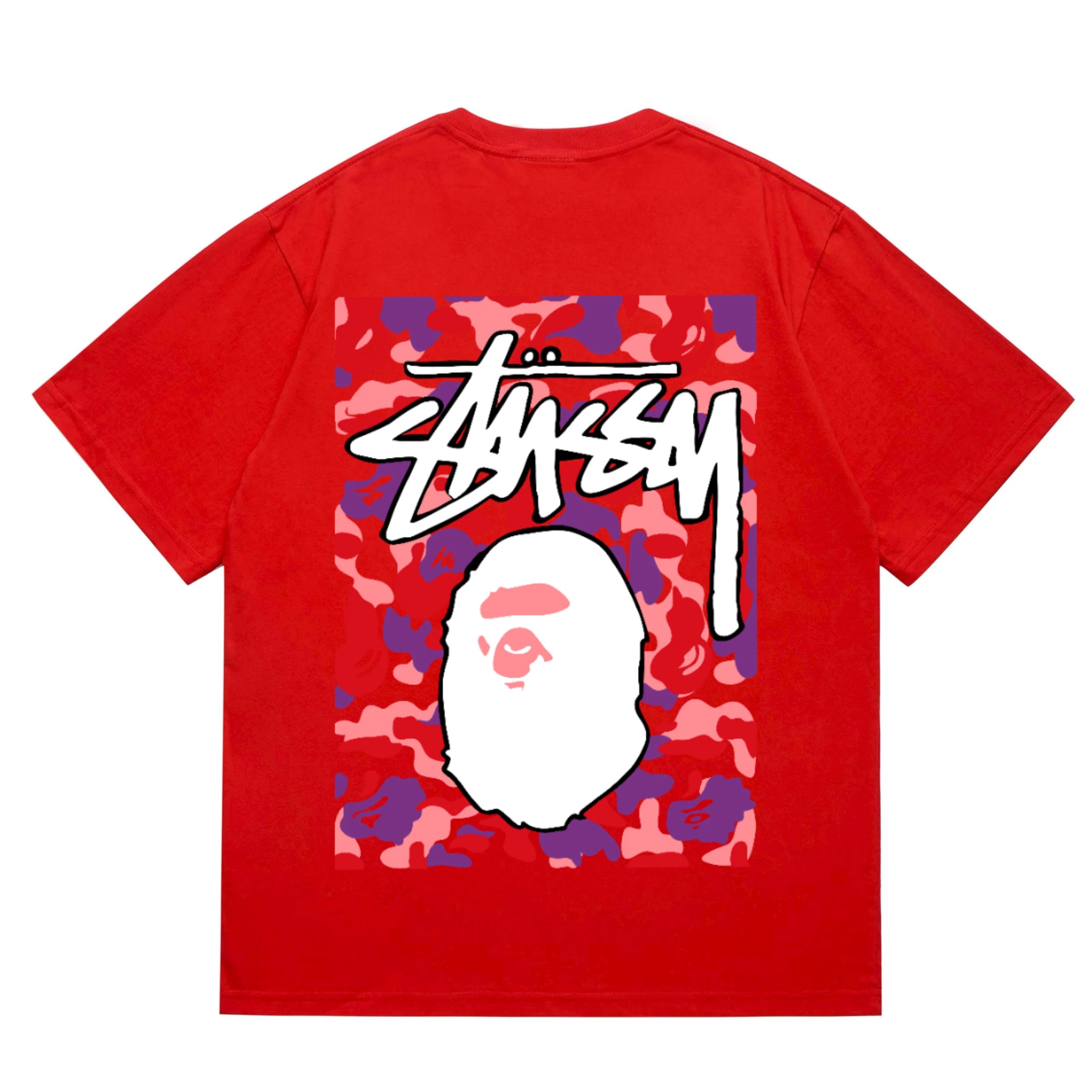 Stussy x BAPE Camo Ape Head Tee Red
