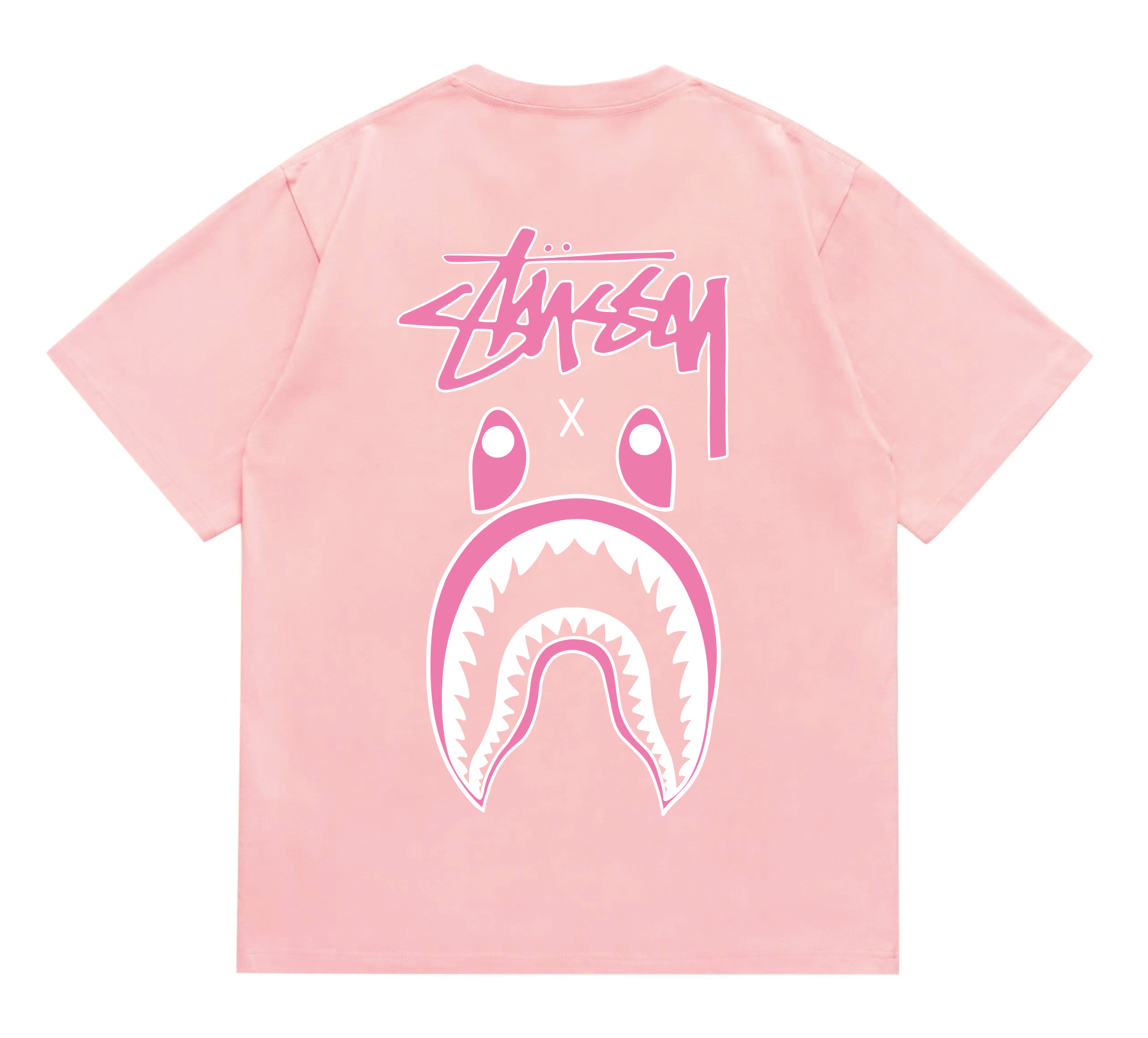 Stussy x BAPE Shark Face Tee Pink Alt
