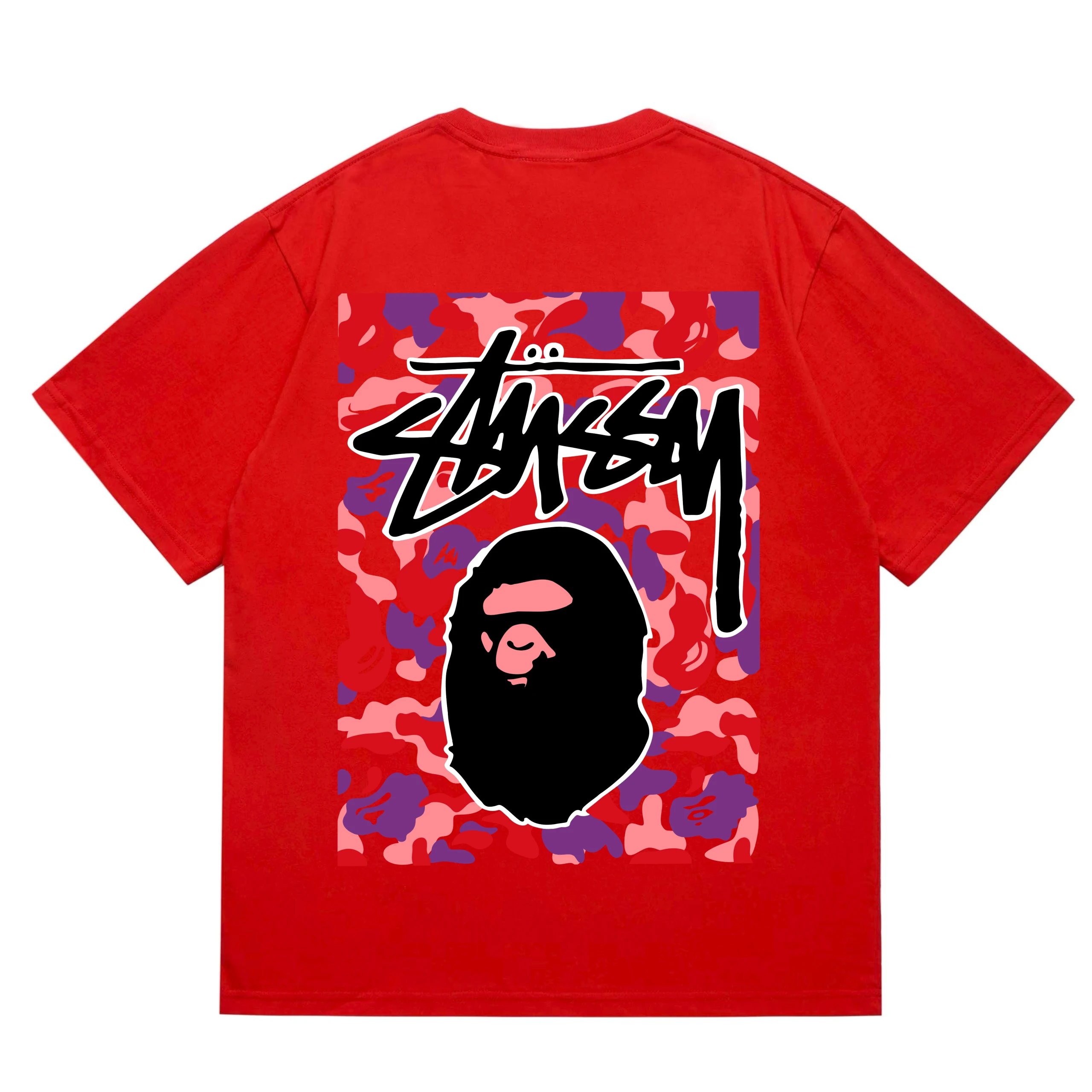 Stussy x BAPE Camo Ape Head Tee Red Alt
