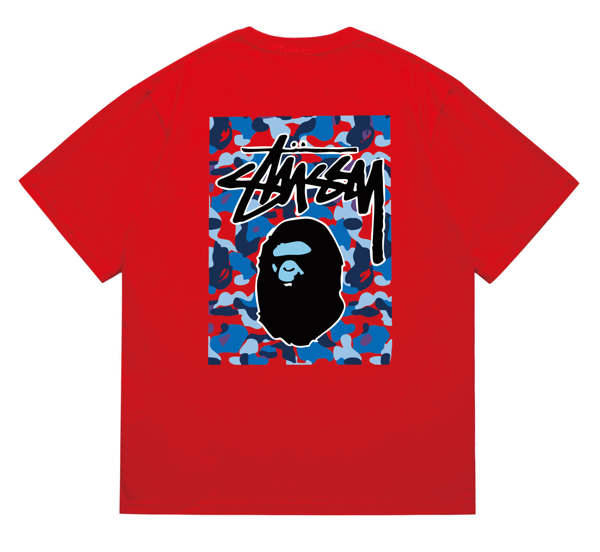 BAPE x Stussy Camo Ape Head Graphic Tee Red