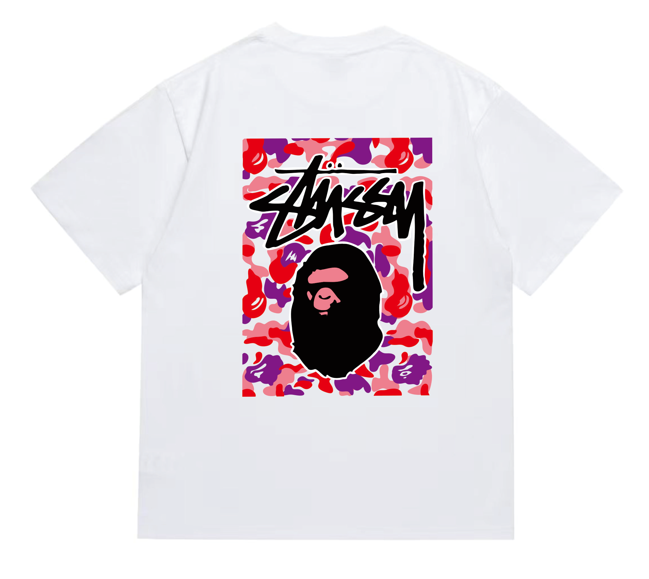 Stussy x BAPE Camo Ape Head Tee White Alt