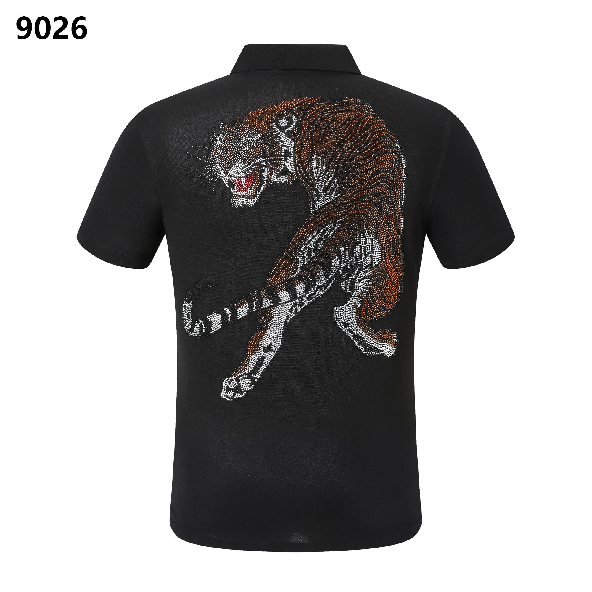 Philipp Plein Tiger Rhinestone Crystal Polo Shirt Black