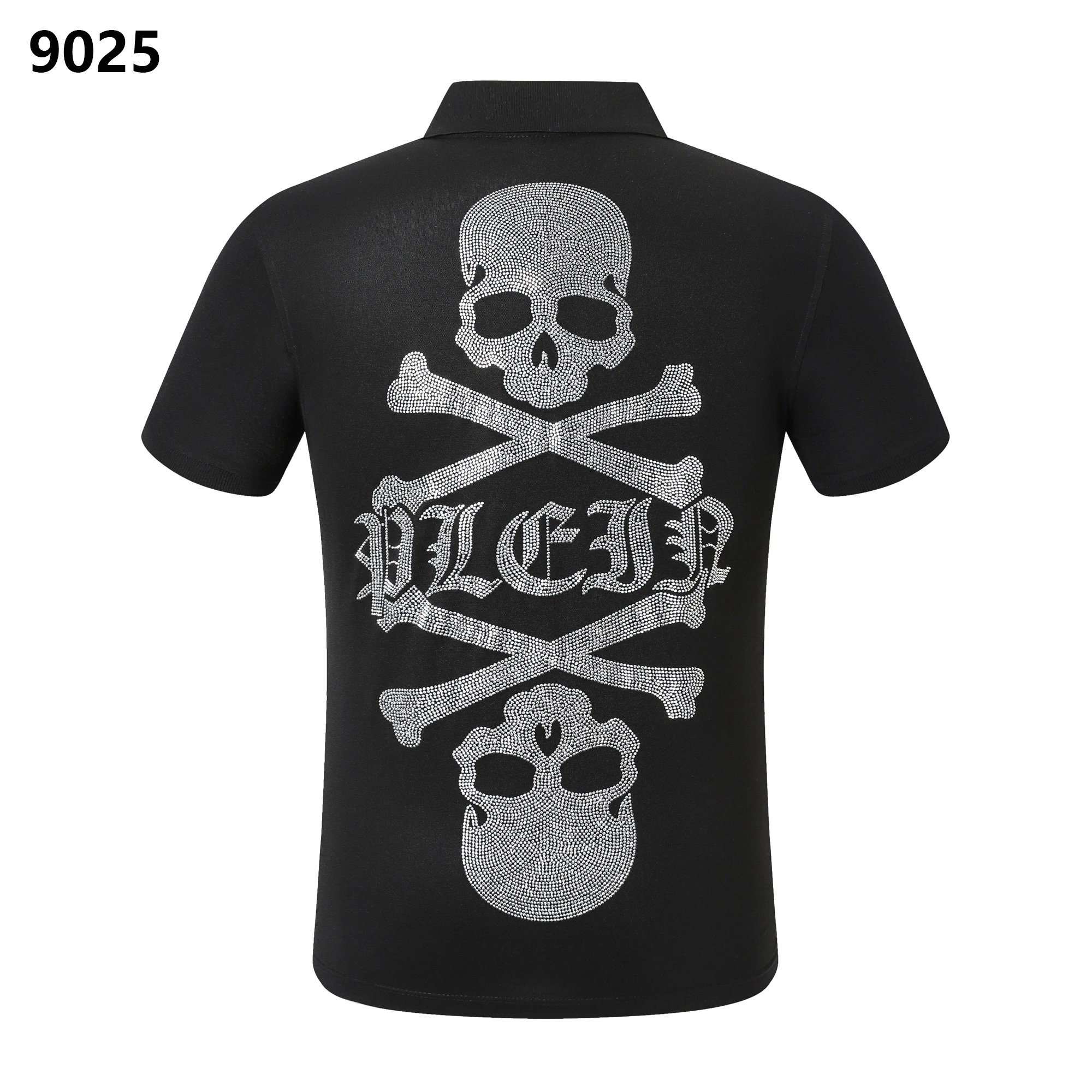 Philipp Plein Skull Crossbones Rhinestone Crystal Polo Shirt Black