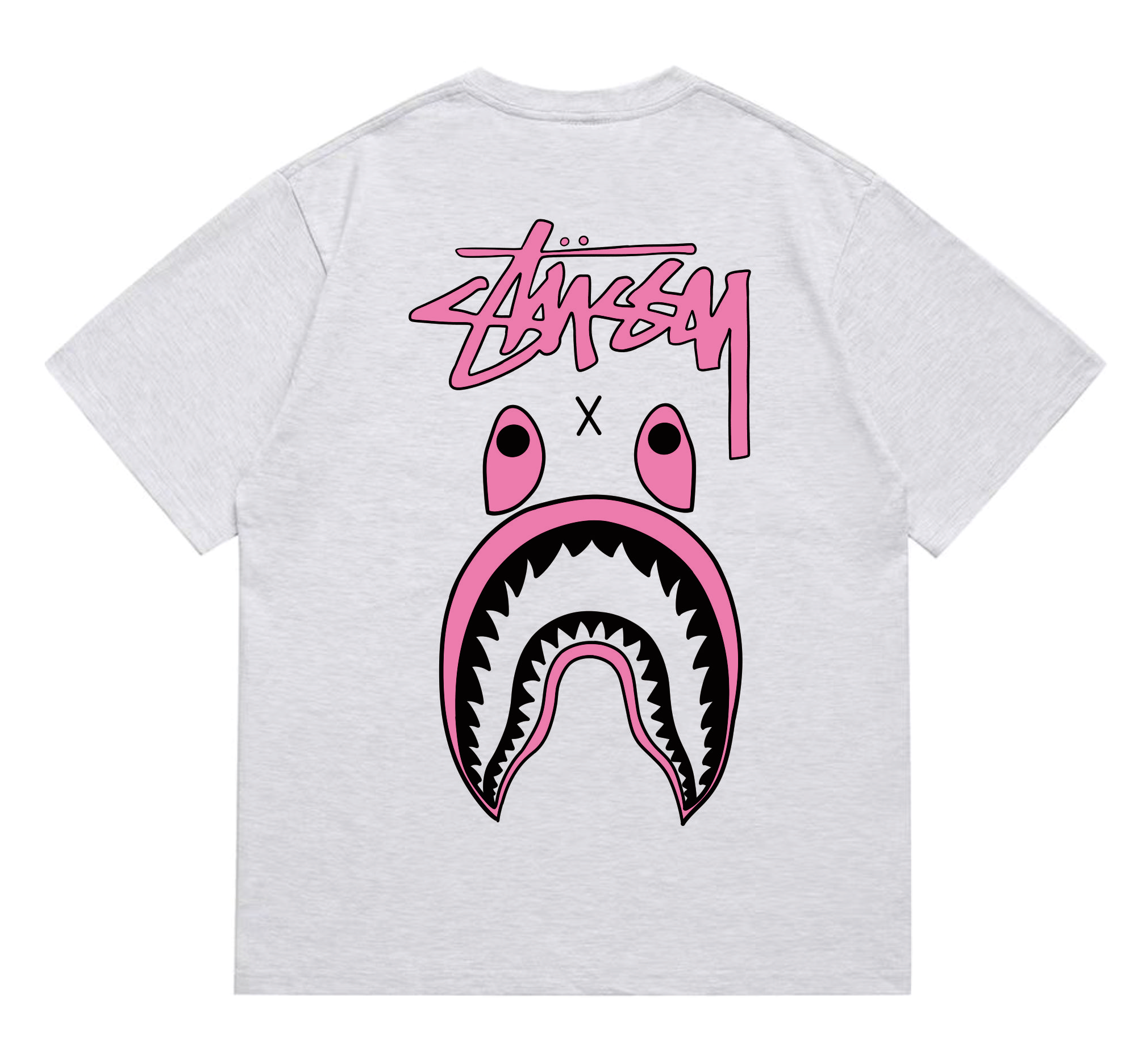 Stussy x BAPE Shark Face Tee Grey