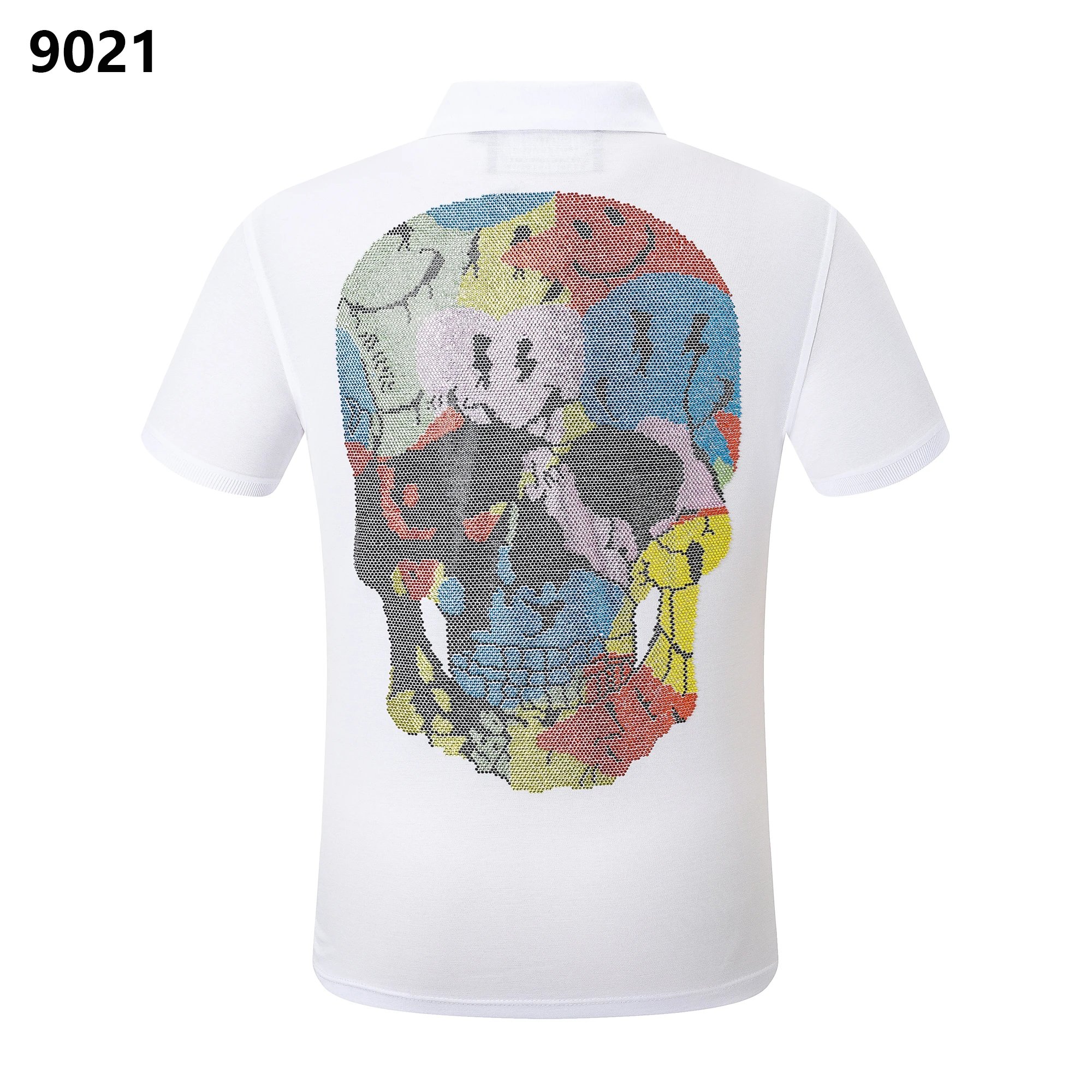 Philipp Plein Skull Multicolor Rhinestone Crystal Polo Shirt White