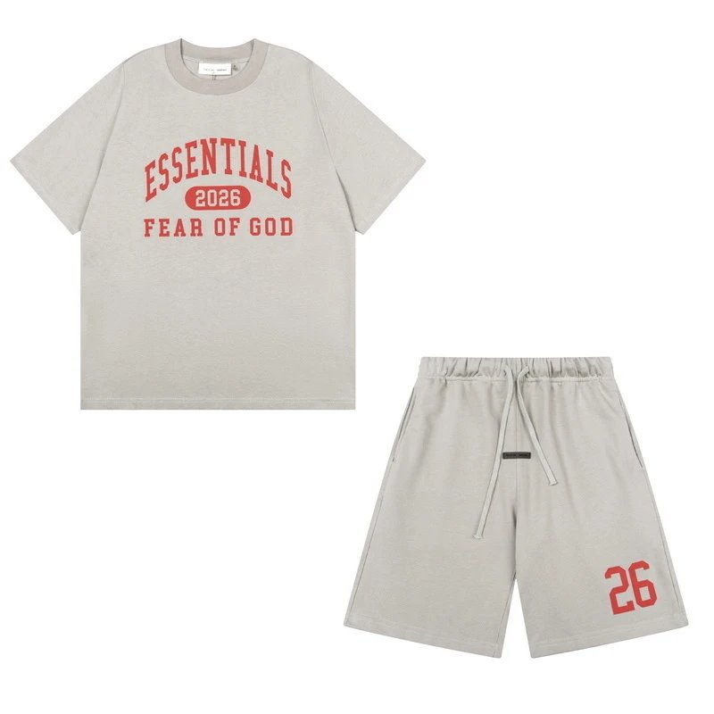 ESSENTIALS, Light Grey T-Shirt And Shorts Set - rep zestawy