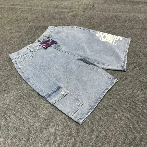 Gallery Dept. Graffiti-Print Cargo Denim Shorts Light Blue - 1