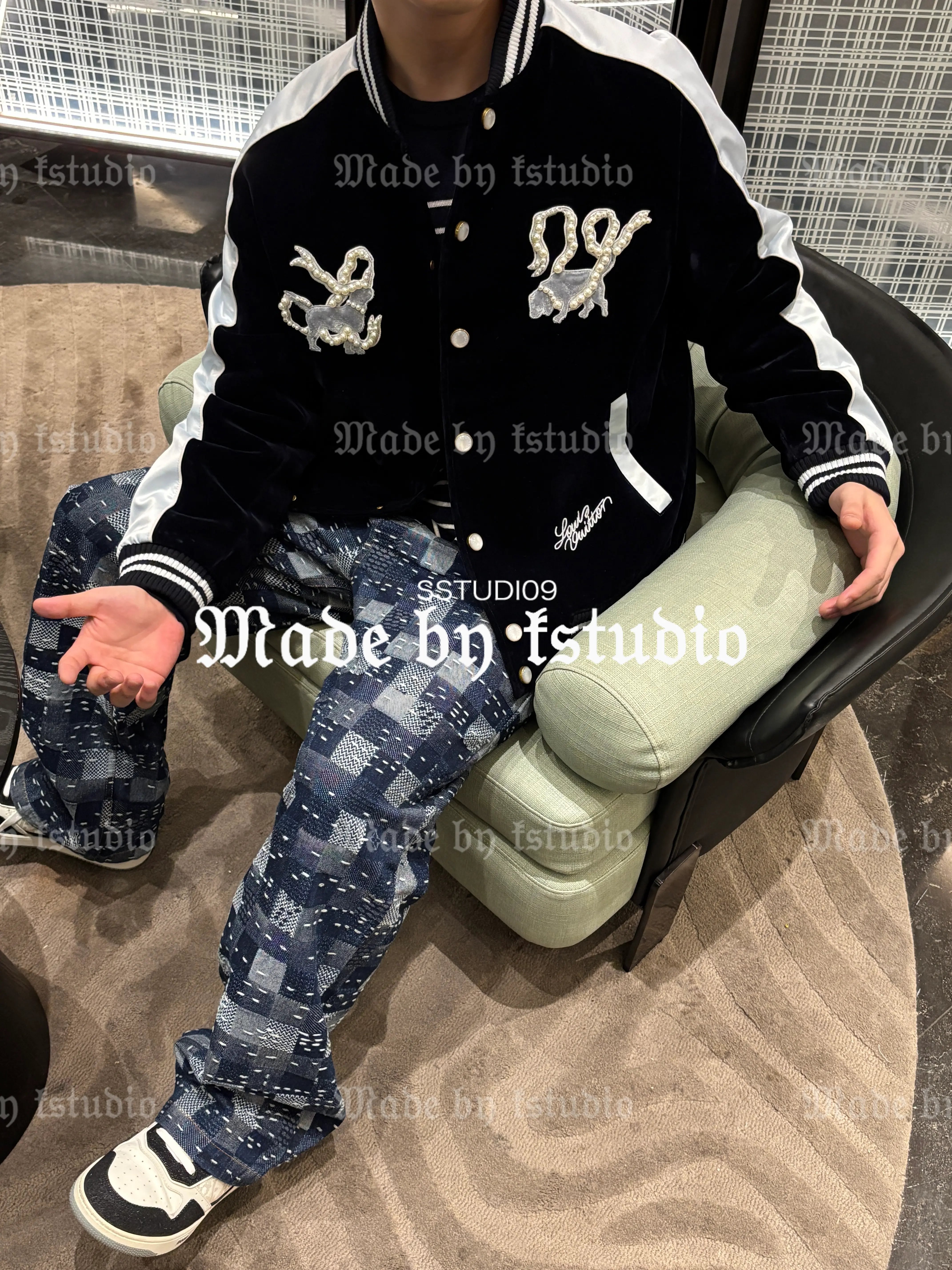 Louis Vuitton Varsity Bomber Jacket, Velvet Body & Satin Sleeves, Chenille Patch 1