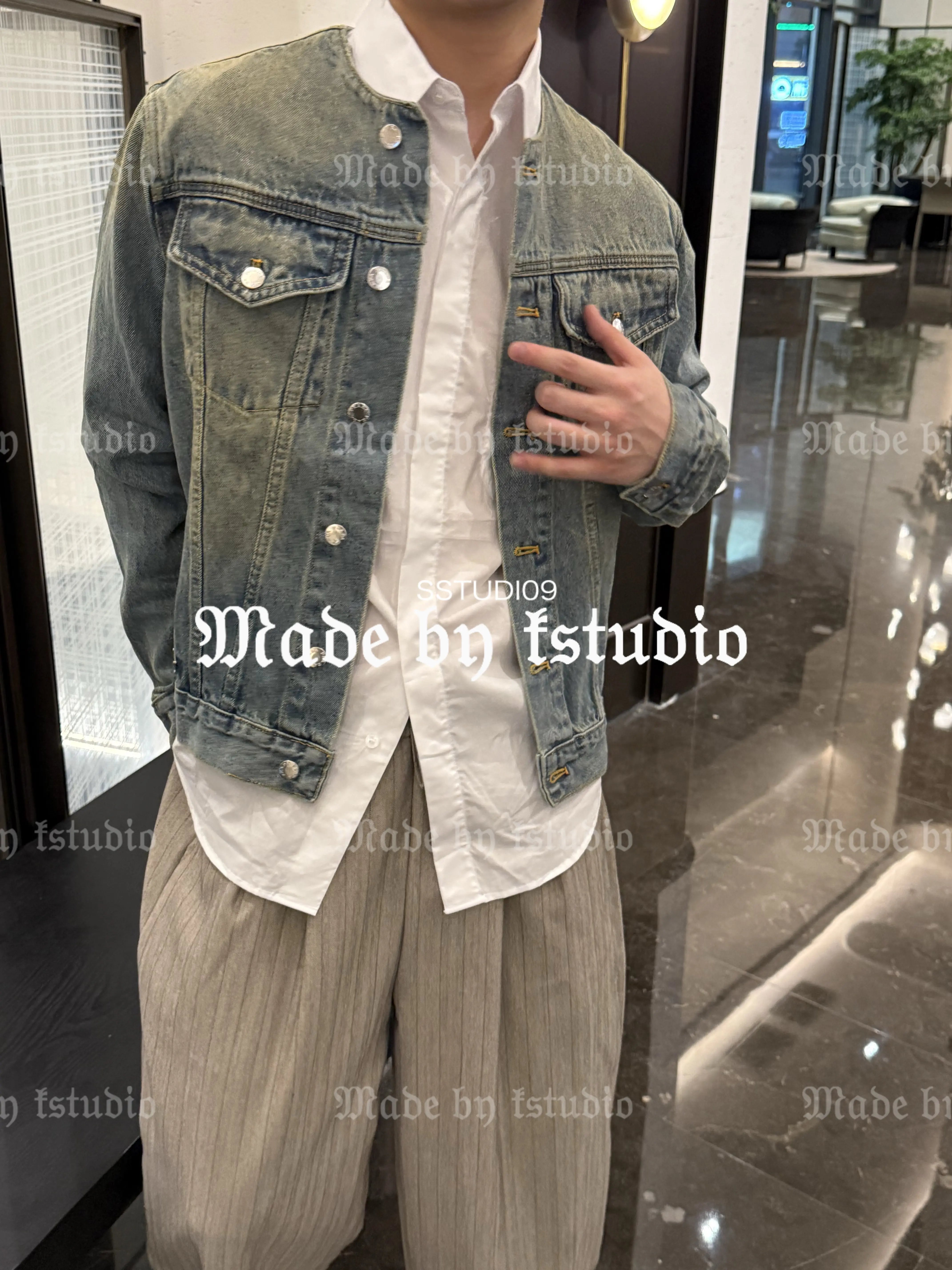 Christian Dior Atelier Washed Denim Jacket, White Shirt & Pinstripe Trousers Set 1