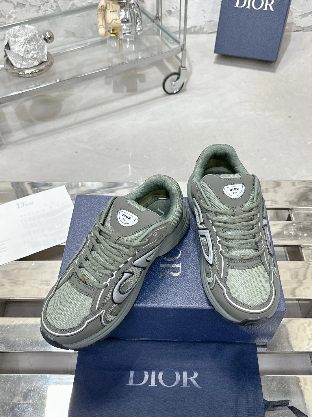 Dior 2020s Gray Green Mesh Chunky Sneakers