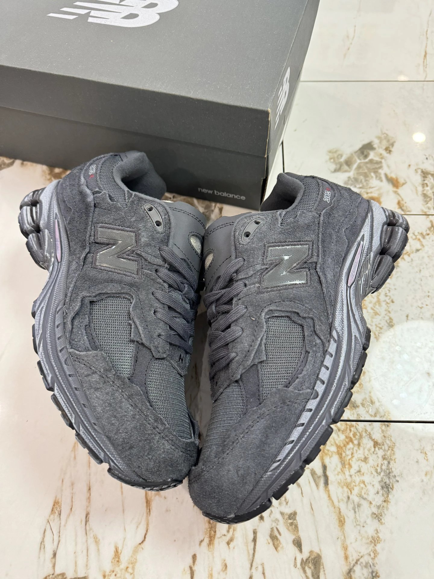 New Balance 2002R Black Grey Suede Mesh Running Shoes