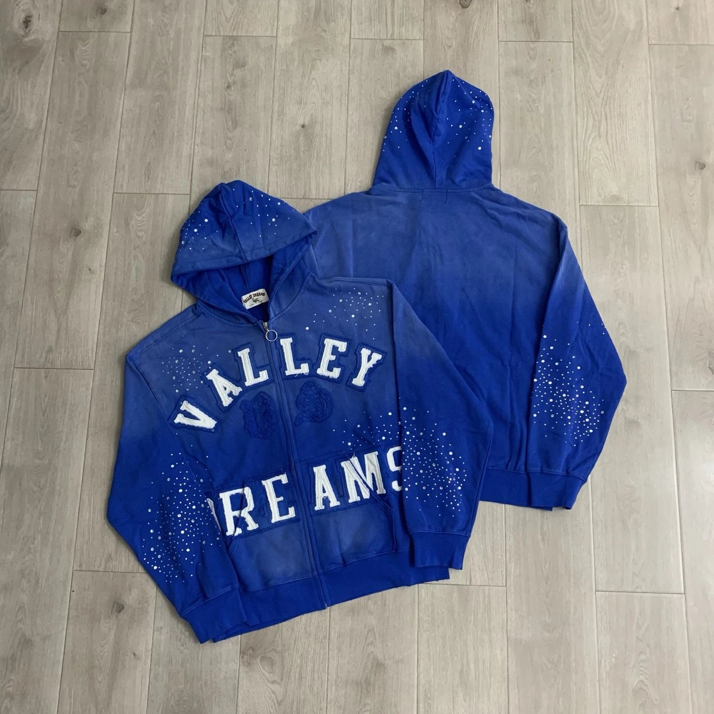 Vale Forever Valley Dreams Zip Sweater Washed Rhinestone Blue