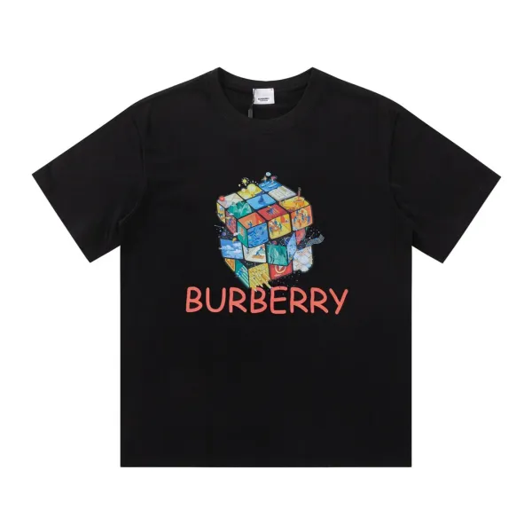 Burberry Logo Print T-Shirt Black with Vintage Check Sleeves - 18