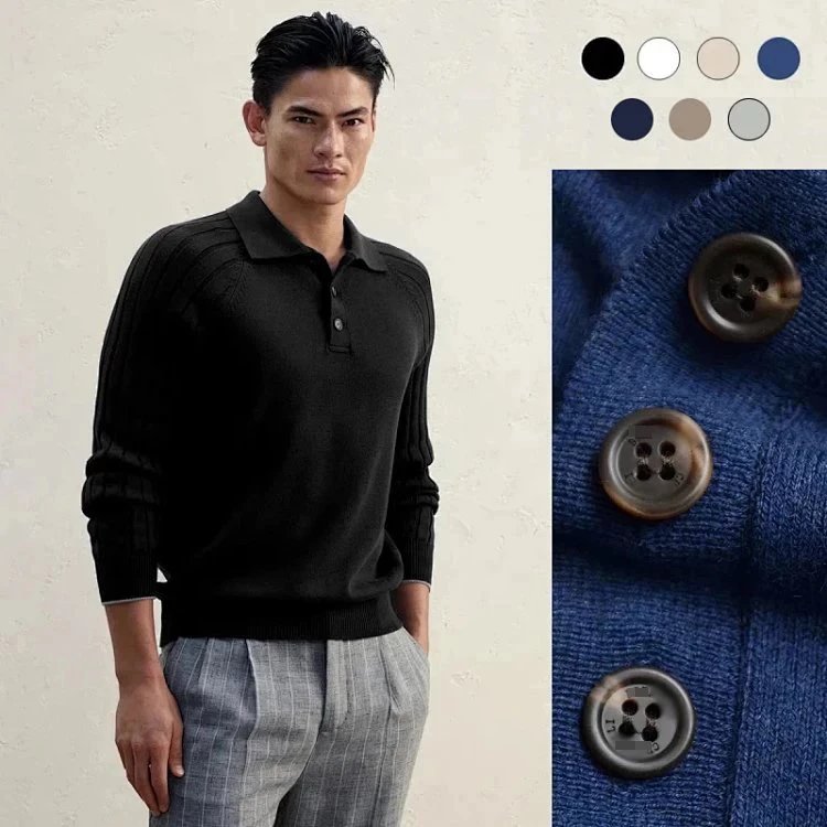 Brunello Cucinelli Style Men's Cashmere Blend Turtleneck Sweater, Official Website Model Priced at 7500 RMB, Men's Half-Zip, Size L 285g, 90% Cotton 10% Cashmere, Contrast Color Cuffs on Polo Style Sleeves, 12-Gauge Raglan Sleeves, Medium Weight G2331061341