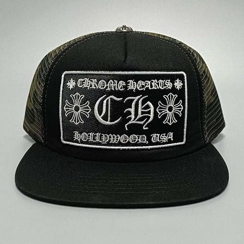 Black camouflage color blocked flat eave - CH letters