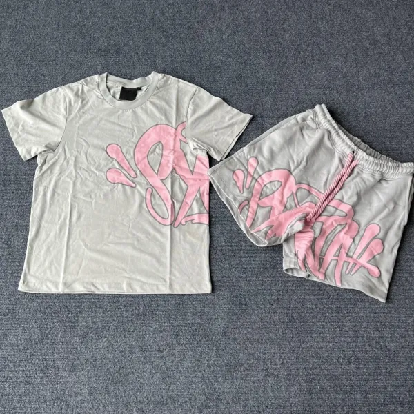 Off-White Graffiti Print Gray T-Shirt and Shorts Set - 14