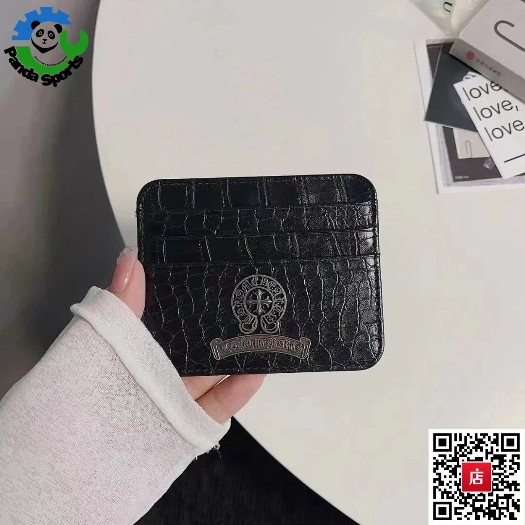 Chrome Hearts Scroll Logo Card Holder Croc-Embossed Leather Black