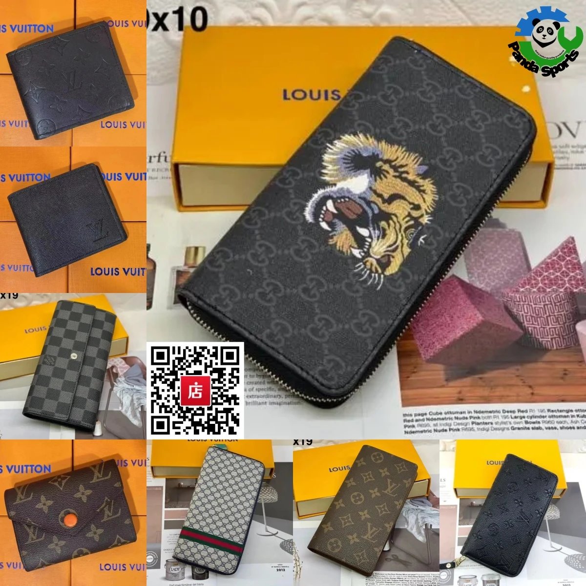 Gucci Tiger Print Black Zip Wa