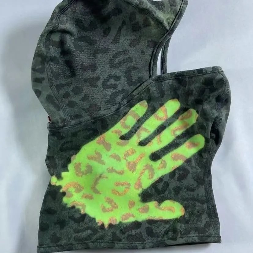 Design Leopard Print Balaclava with Neon Green Handprint Graphic - 1