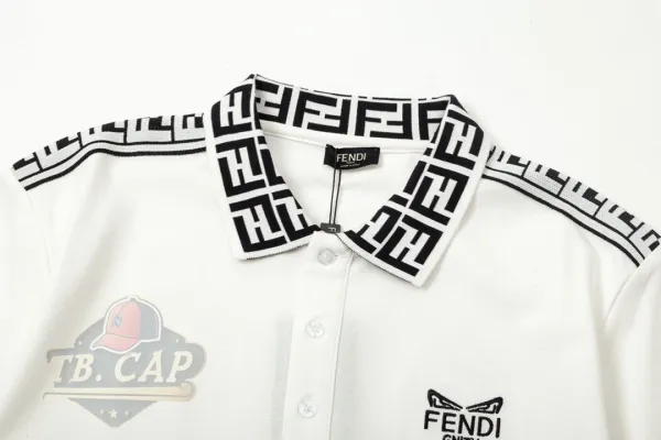Fendi Ff Logo Collar Polo White Polo Shirt - 4